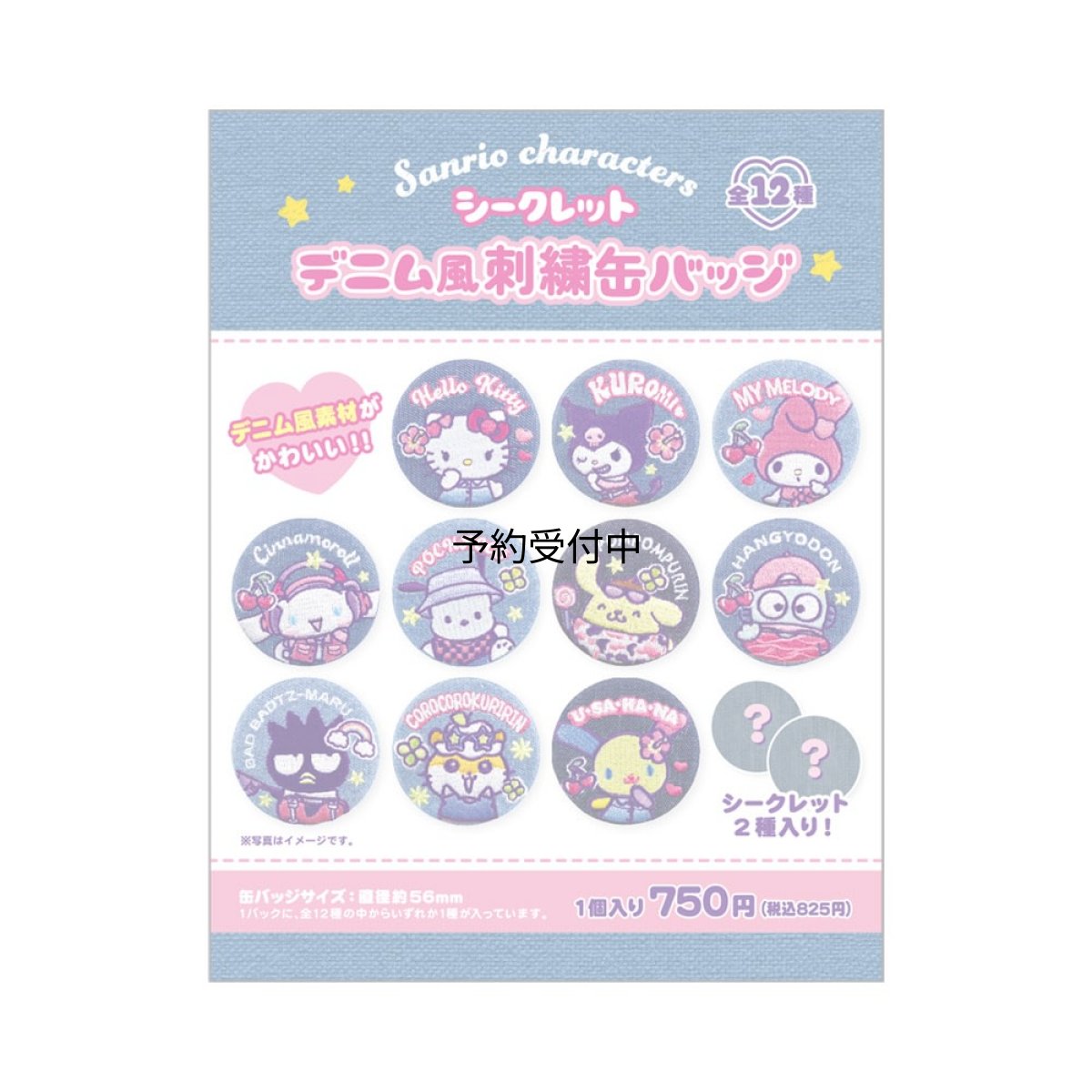 画像1: ティーズファクトリー サンリオキャラクターズシークレットデニム風刺繍缶バッジ 単品（１２種） ＳＲ?５５４７６１５ＤＣ ※何が出るかはお楽しみ (1)