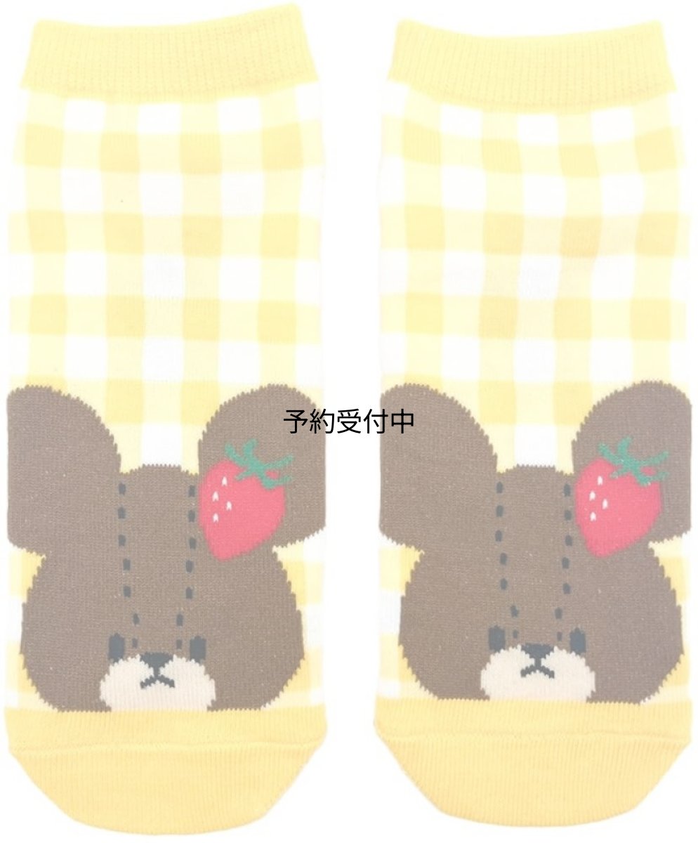 画像1: ナカジマコーポレーション くまのがっこう いちご ソックス チェック ２２１４８３?２６ (1)