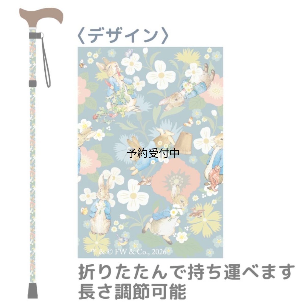 画像1: ナカジマコーポレーション ピーターラビット ステッキ フラワー ブルー ５段階調節 ７５?８５ｃｍ 子供用 ２３２２０５?２６ (1)