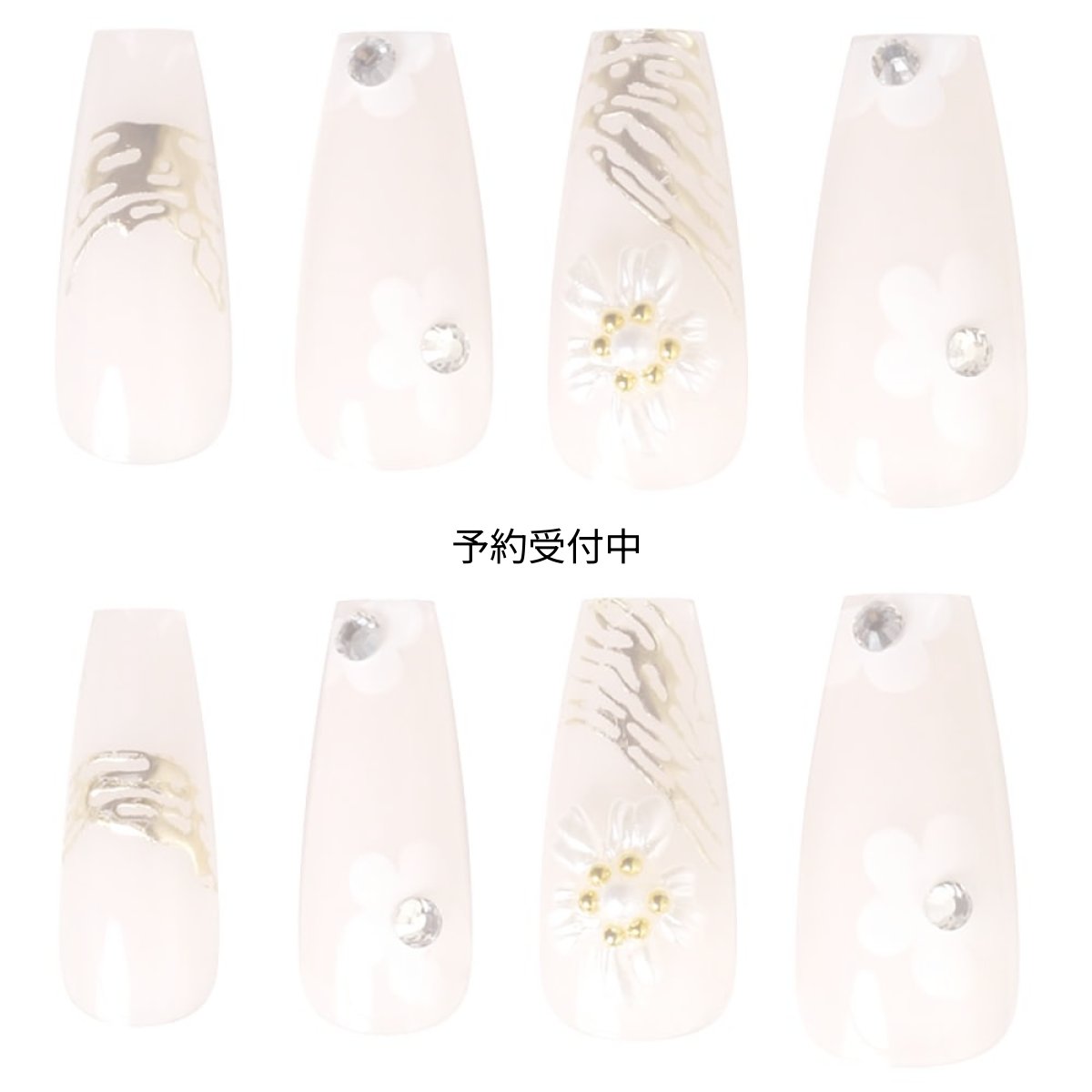 画像1: カミオジャパン ネイルチップ ロングスクエアタイプ ＷＨＩＴＥ ＦＬＯＷＥＲ ２２６２０８ (1)
