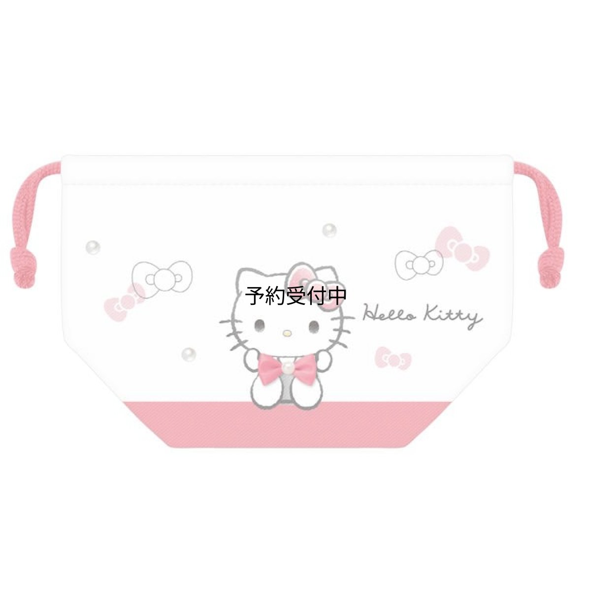 画像1: カミオジャパン ハローキティ ランチ巾着 モノクロリボン お弁当入れ お弁当袋 きんちゃく 小物入れ ０６９９９１ (1)
