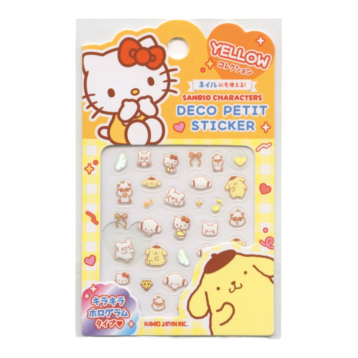 画像1: カミオジャパン サンリオキャラクターズ キラキラデコプチステッカー イエロー ０８０３７８ キティ ポムポムプリンプリン (1)