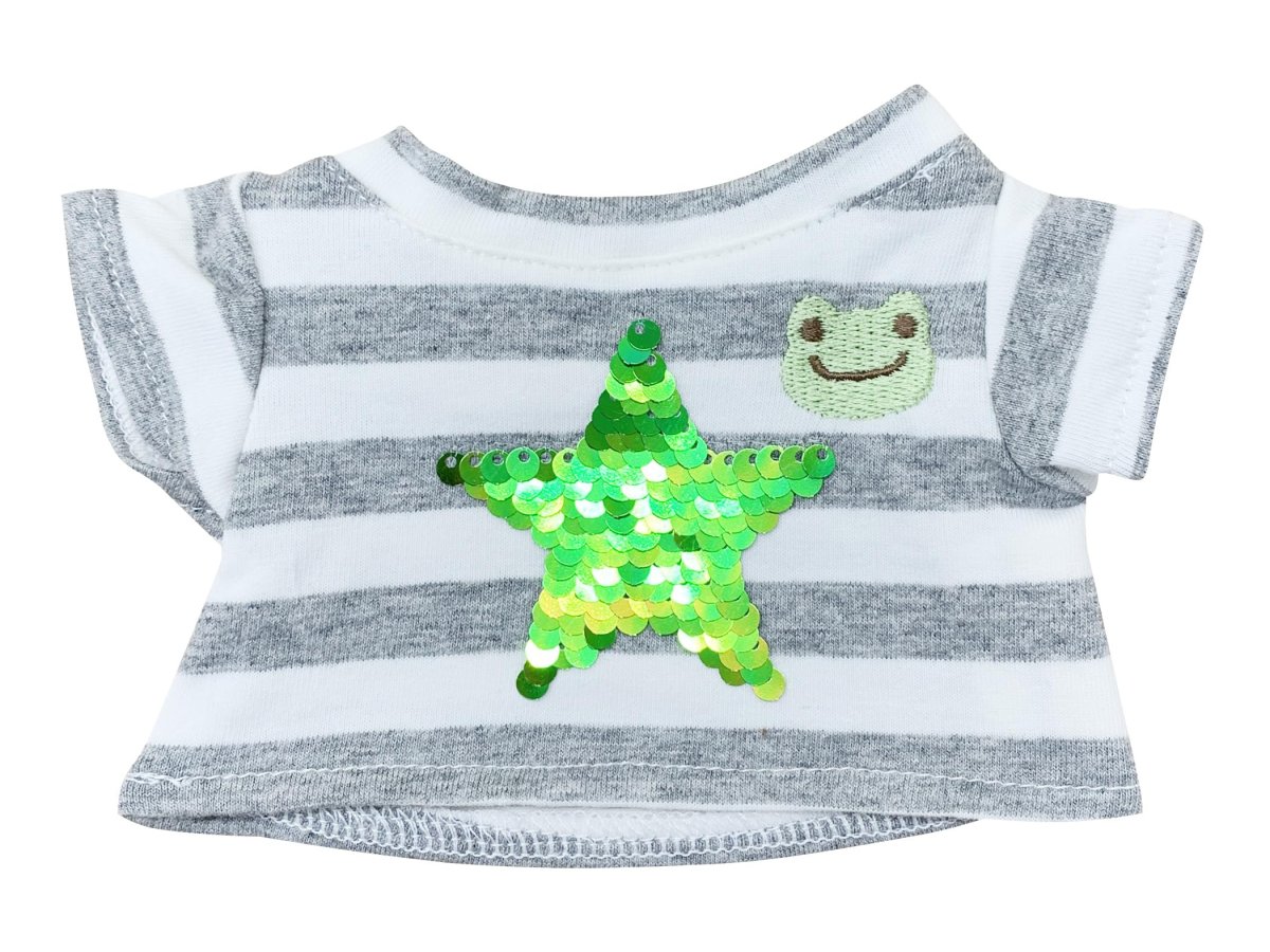 画像1: かえるのピクルスｐｉｃｋｌｅｓ ｔｈｅ ｆｒｏｇ ぬいぐるみコスチューム きせかえ Ｔシャツ ボーダー スパンコール 星 ビーンドール用 ＰＺ４３９５７?５１ (1)