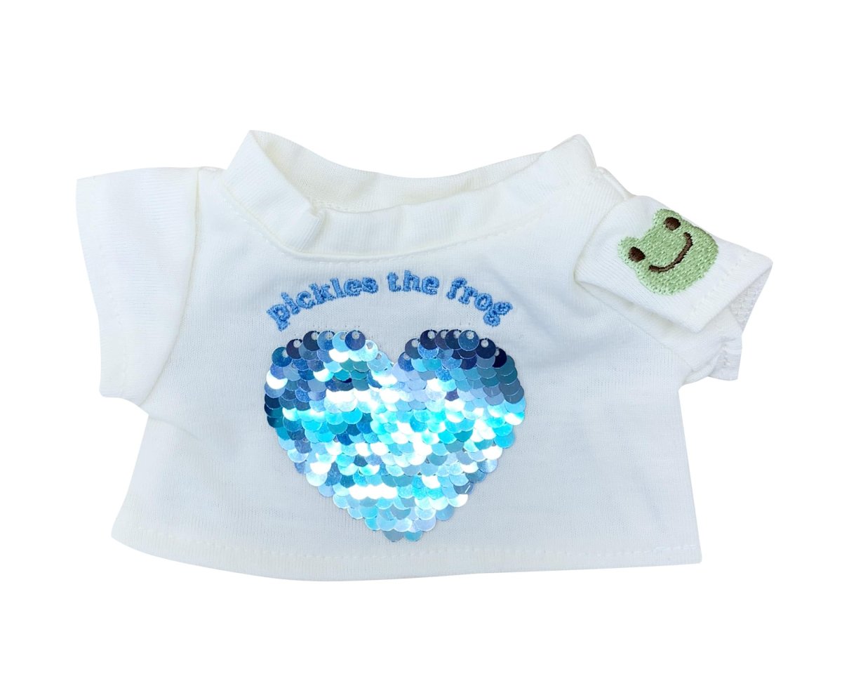 画像1: かえるのピクルスｐｉｃｋｌｅｓ ｔｈｅ ｆｒｏｇ ぬいぐるみコスチューム きせかえ Ｔシャツ スパンコール ハート ビーンドール用 ＰＺ４３９５８?５１ (1)