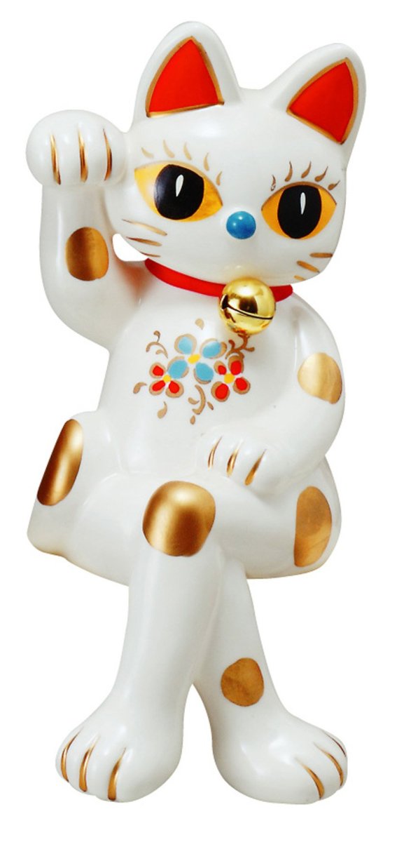 画像1: サンアート 開運雑貨 「 運気上昇 」 ラッキーキャット 猫の置物オブジェ 大 ホワイト ＳＡＮ７５１ (1)