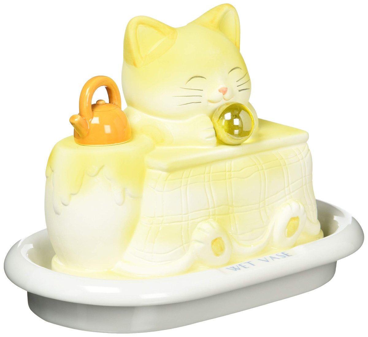 画像1: かわいい雑貨 アニマル キャット エコ加湿器 卓上 陶器 気化式 イエロー ＳＡＮ２１２ (1)