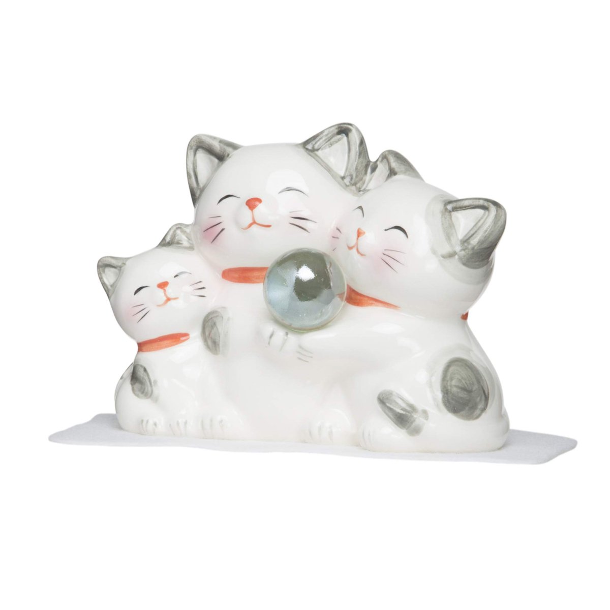 画像1: サンアート 開運雑貨 「 悪鬼・雑鬼・悪霊退散 」 ハッピーキャット親子 猫の置物オブジェ ホワイト ＳＡＮ１２２４ (1)