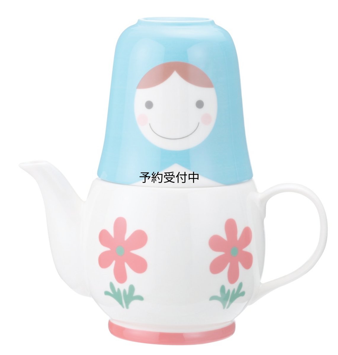 画像1: サンアート かわいい食器 「 マトリョーシカ 」 ティーポット＆カップ（２人用ティーセット） 青×白 ＳＡＮ１６３７ (1)