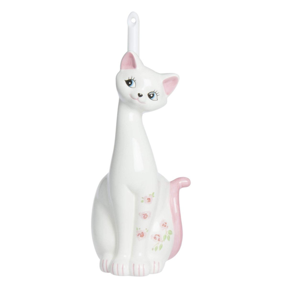 画像1: サンアート かわいい雑貨 「 ラブリー陶器 」 ねこのトイレブラシ立て トイレブラシ付 幅１３ｃｍ ピンク ＳＡＮ１７０８ (1)