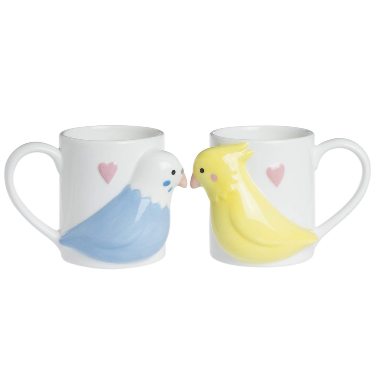 画像1: サンアート かわいい食器 「 セキセイインコ 」 磁器 マグカップ ペア ２７０ｍｌ 白 鳥 グッズ 癒される プレゼント 人気 誕プレ ＳＡＮ２３４４ (1)