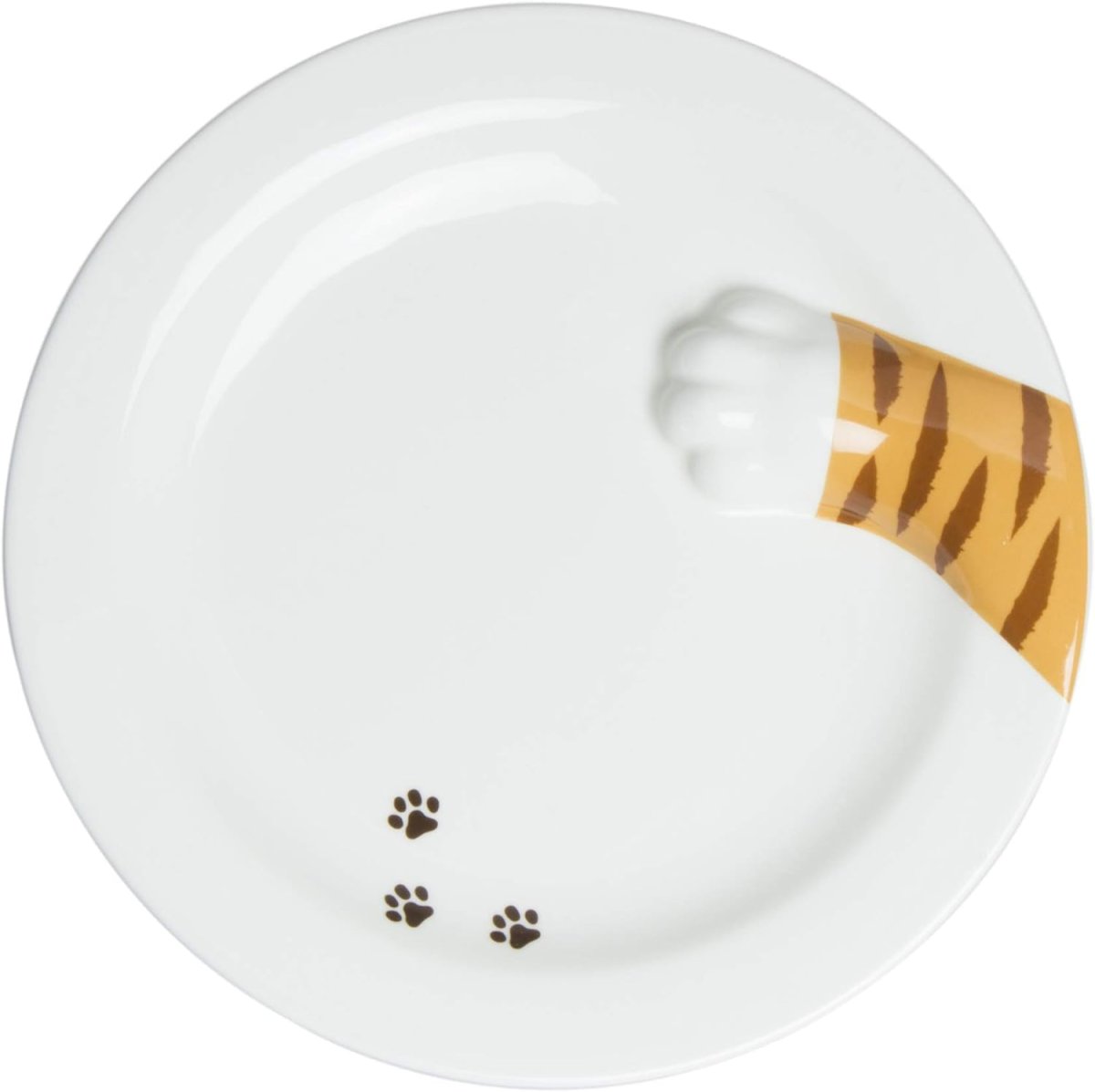 画像1: サンアート かわいい食器 「 横から猫 」 とらねこプレート（足跡付） 中皿 直径２２ｃｍ 白 ＳＡＮ２５０５ (1)