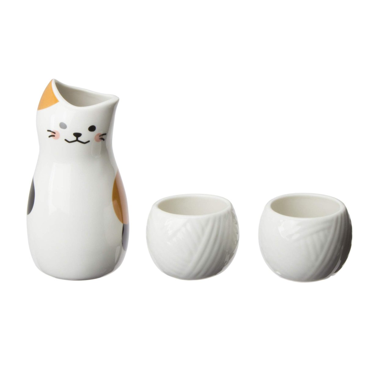 画像1: サンアート かわいい食器 「 だんらん酒 とっくり 」 三毛ねこ 徳利・お猪口セット 白 ＳＡＮ２５２４ (1)