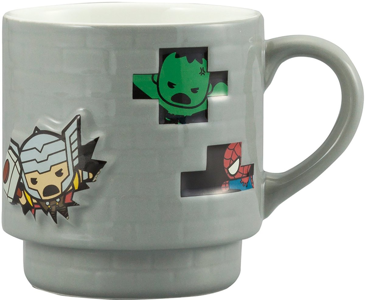 画像1: サンアート ＭＡＲＶＥＬ（マーベル） 「 アベンジャーズ 」キャラクターズ マグカップ グレー （ブロック柄） ３１０ｍｌ ＳＡＮ２８０５ 直径８．５ｃｍ (1)