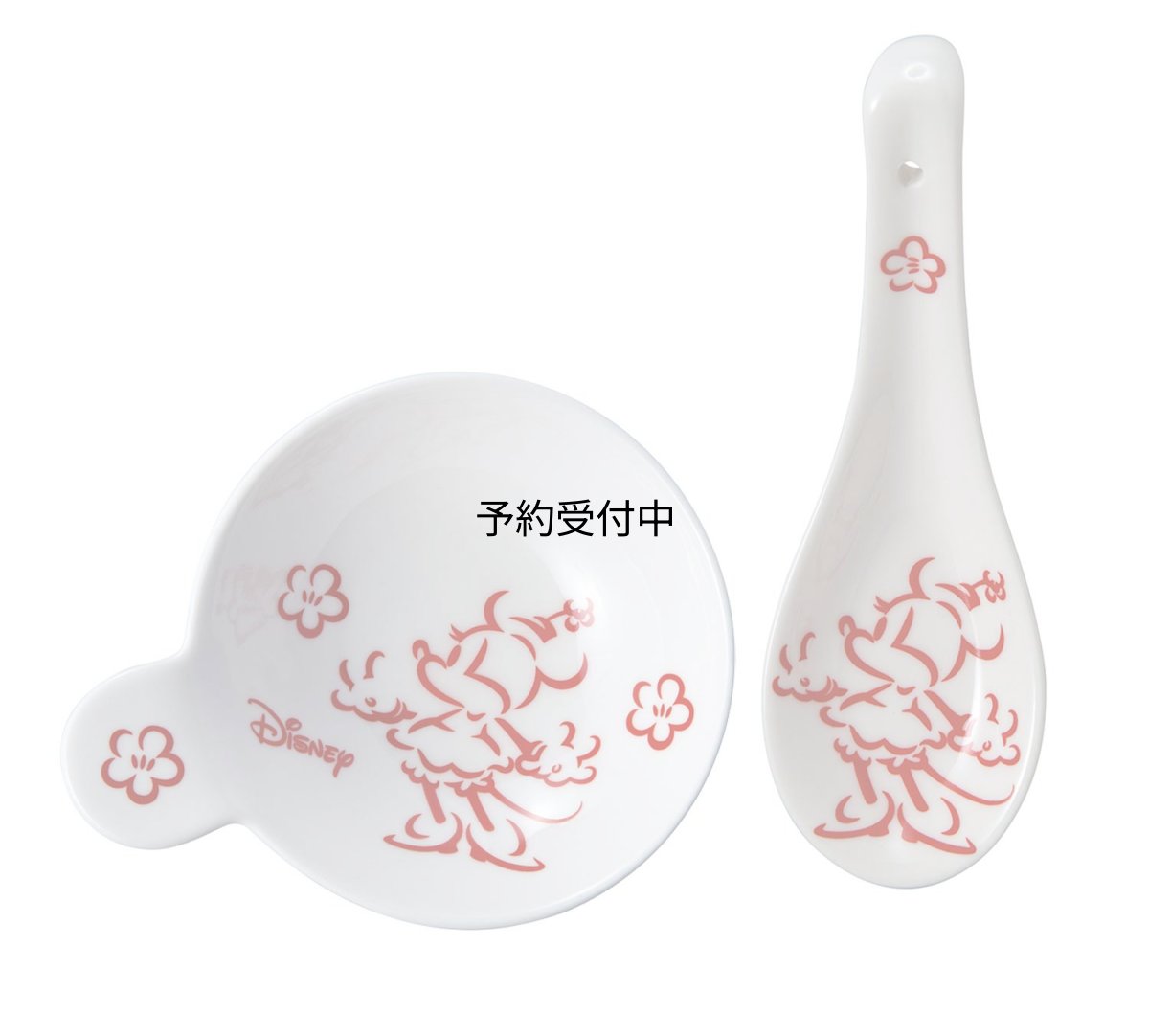 画像1: ディズニー ミニーマウス（和風） レンゲ＆とんすい（鍋の取鉢）セット 白 ＳＡＮ２８３０ (1)
