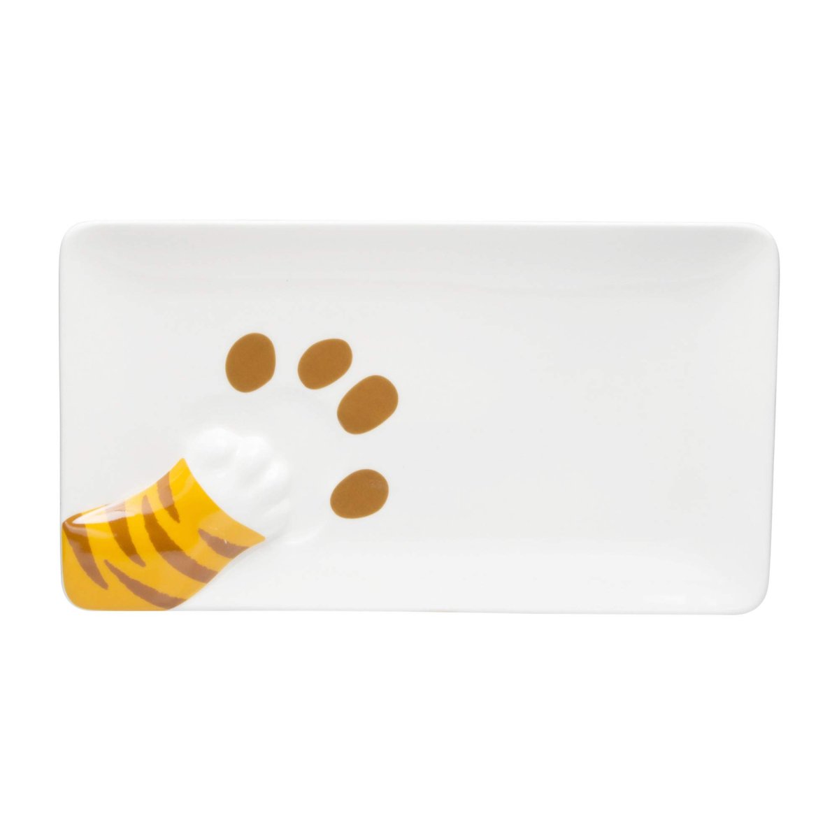 画像1: サンアート かわいい食器 「 横から猫 」 とらねこ魚プレート（足跡付） 長皿 幅２５．７ｃｍ 白 ＳＡＮ２８４２?２ (1)
