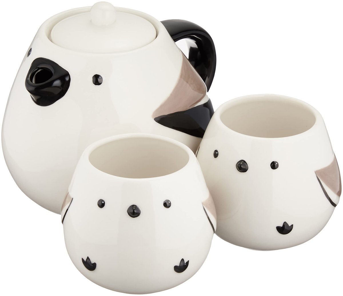 画像1: サンアート かわいい食器 ティーポット ＆ ティーカップ セット シマエナガ親子 ６００ｍｌ・１８０ｍｌ ＳＡＮ３２９２ (1)