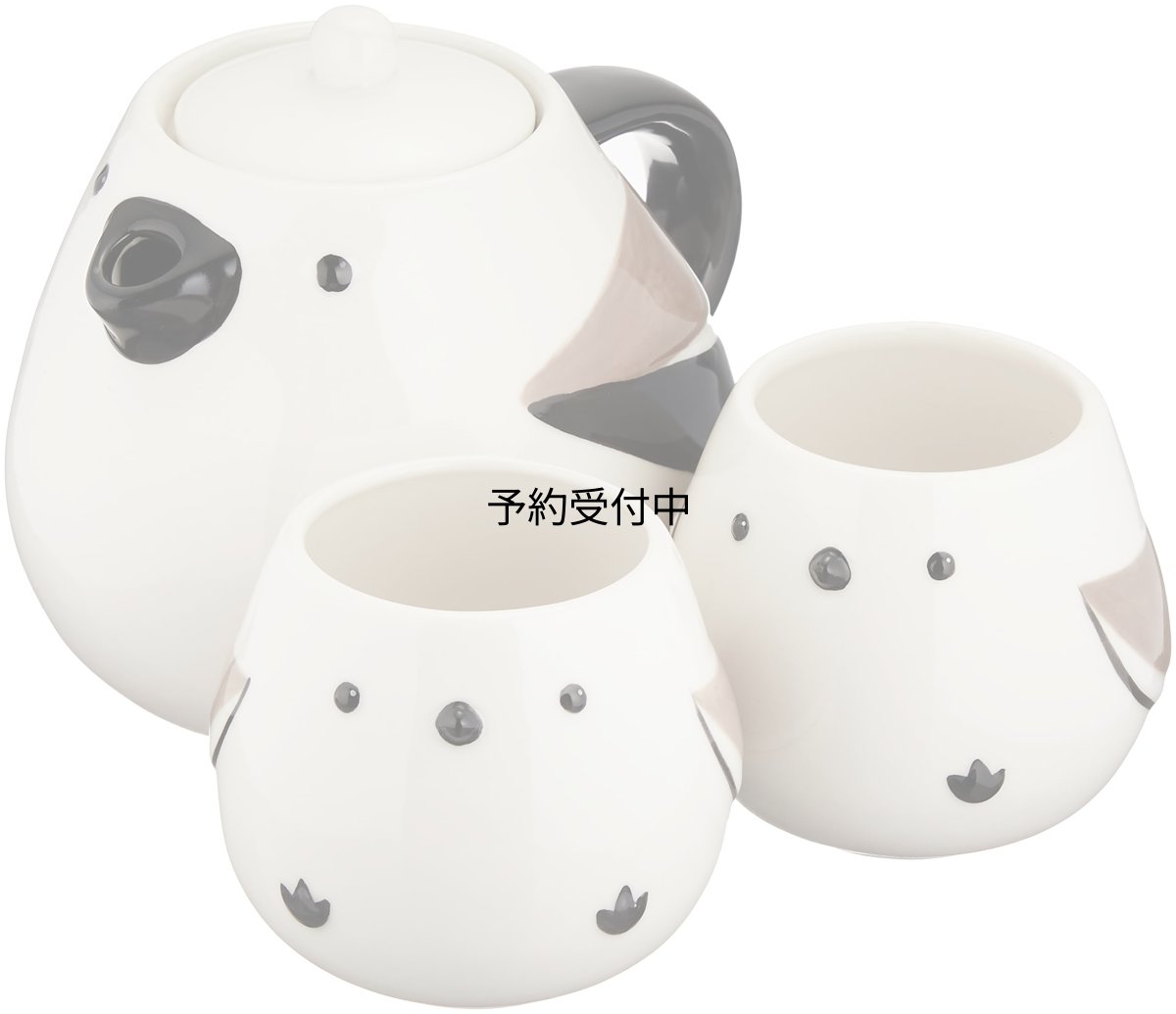 画像1: サンアート かわいい食器 ティーポット ＆ ティーカップ セット シマエナガ親子 ６００ｍｌ・１８０ｍｌ ＳＡＮ３２９２ (1)