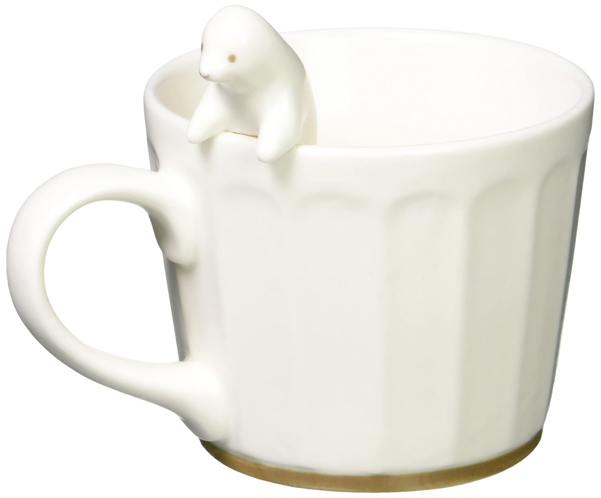 画像1: サンアート かわいい食器 ＷＨＩＴＥ ＺＯＯ マグカップ フィギュア付き アザラシ ＳＡＮ３３９７?２ (1)