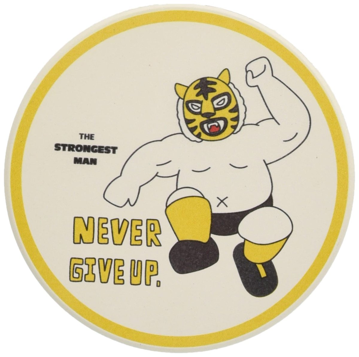 画像1: サンアート おもしろ食器 ＳＴＲＯＮＧＥＳＴ マスクマン 吸水コースター ＮＥＶＥＲ ＧＩＶＥ ＵＰ 黄 ＳＡＮ３６１０?２ ９ｃｍ (1)