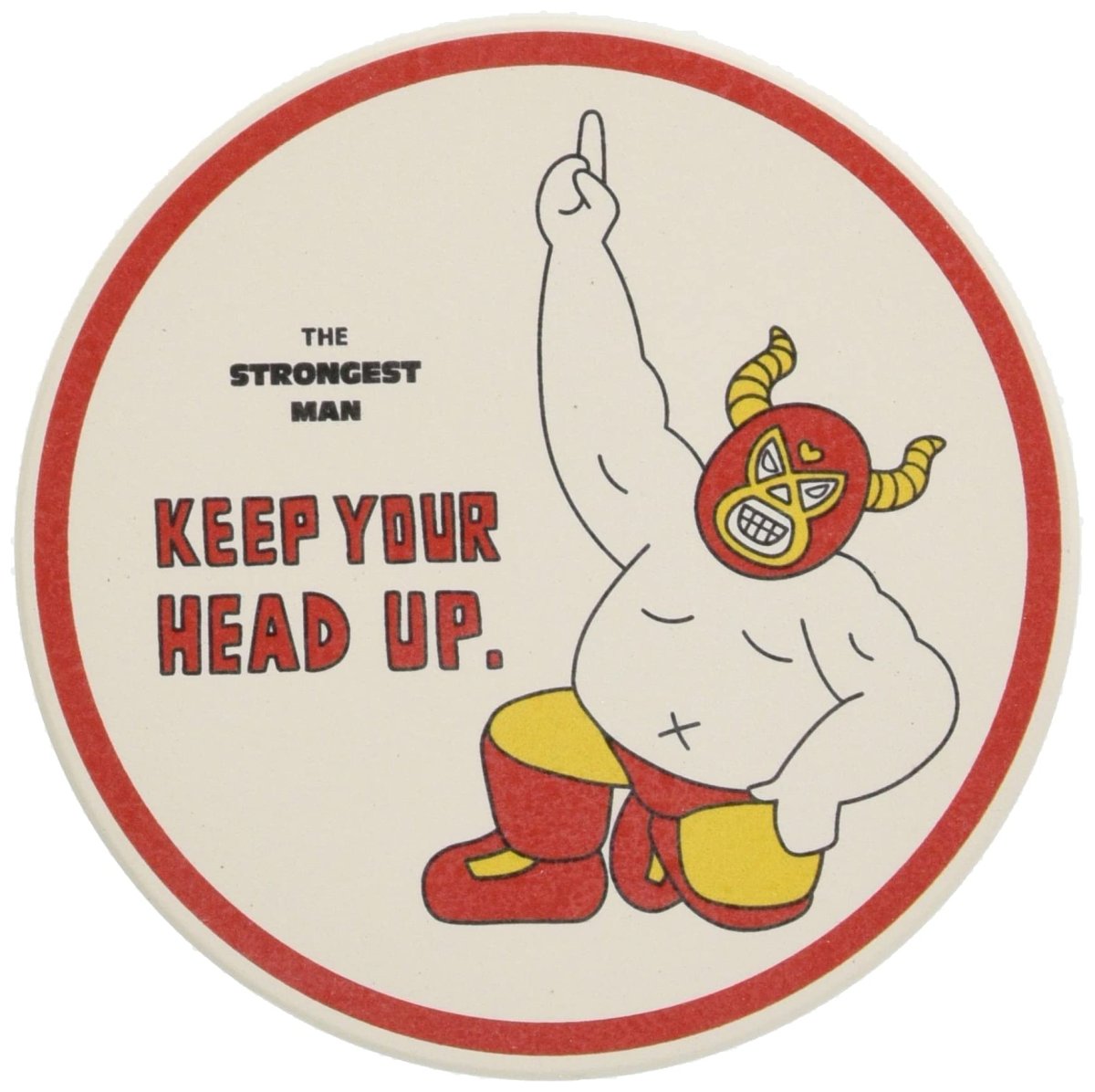 画像1: サンアート おもしろ食器 ＳＴＲＯＮＧＥＳＴ マスクマン 吸水コースター ＫＥＥＰ ＹＯＵＲ ＨＥＡＤ ＵＰ 赤 ＳＡＮ３６１０?３ ９ｃｍ (1)