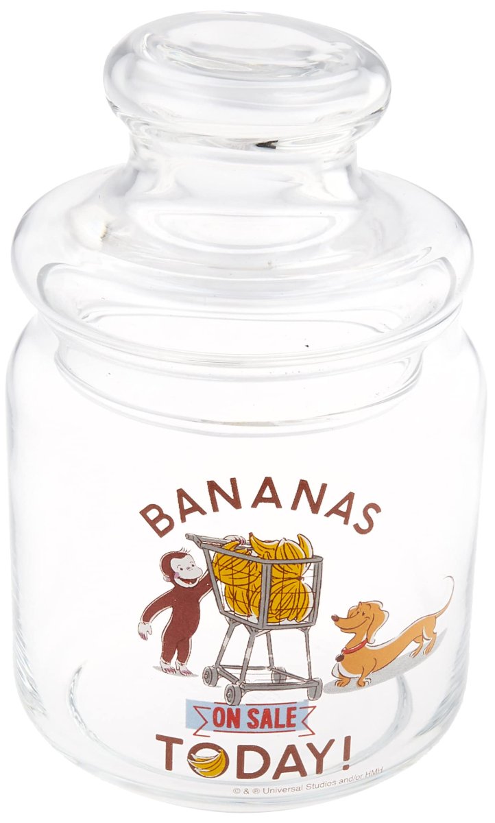 画像1: おさるのジョージ キャニスター ガラス 保存容器 約５００ｍｌ ハンドリー ＳＡＮ３７２５?２ (1)