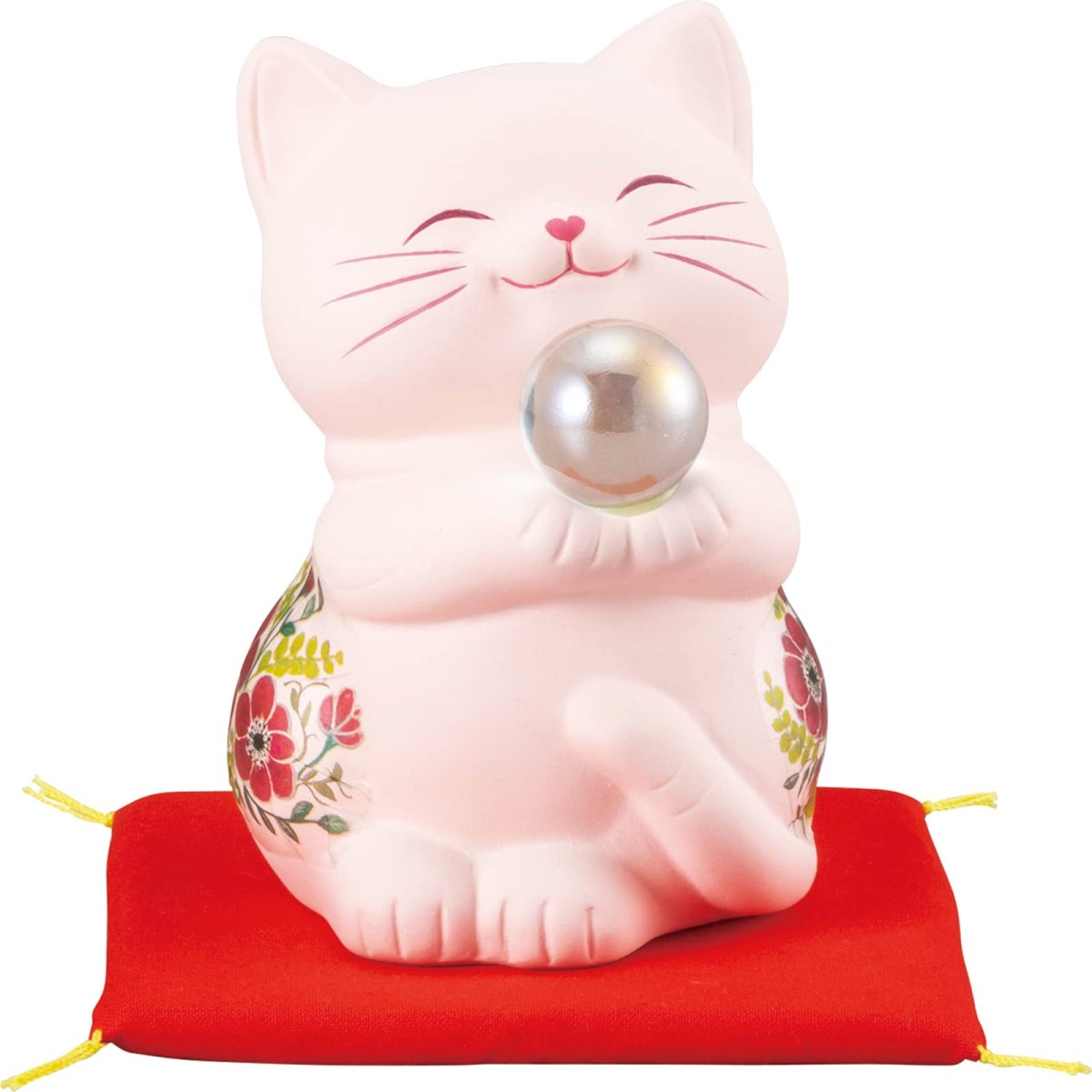 画像1: サンアート 開運雑貨 「 結婚・恋愛・家庭運向上 」ハッピーキャット 貯金箱 高さ１２．５ｃｍ 雑貨 猫 グッズ ねこ 花柄 ピンク 日本製 ＳＡＮ４０２１?３ (1)