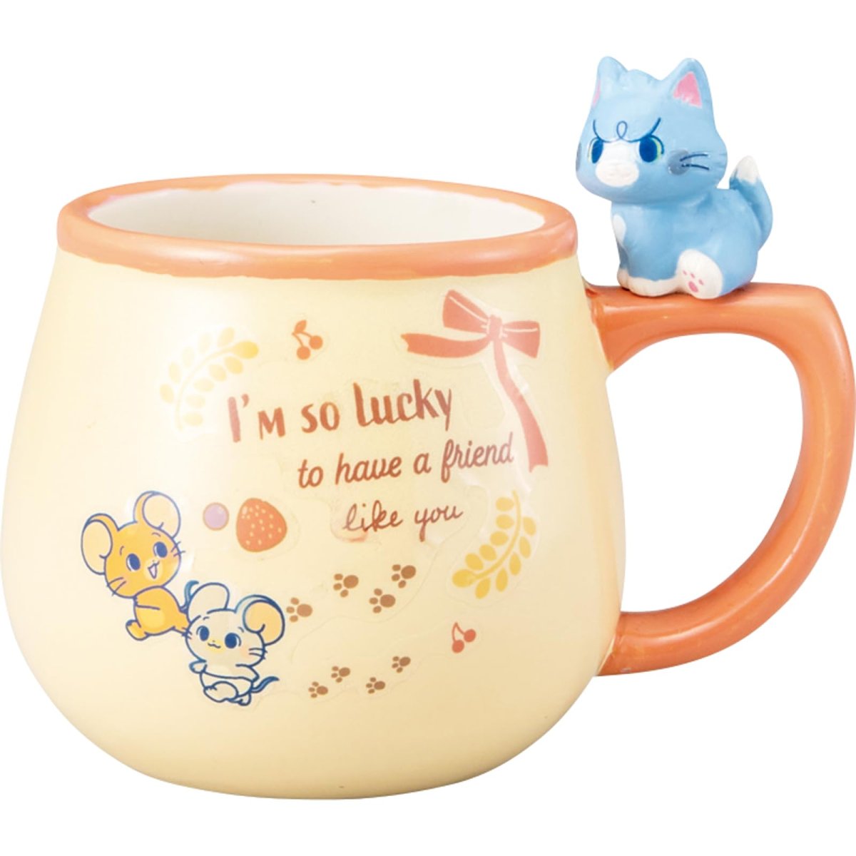 画像1: 「 トムとジェリー とむとじぇりーごっこ 」 ベーカリー フィギュア付 マグカップ 約２８０ｍｌ 約９×１０ｃｍ 食器 トムジェリ グッズ 雑貨 ピンク＆イエロー ＳＡＮ４４９５ (1)