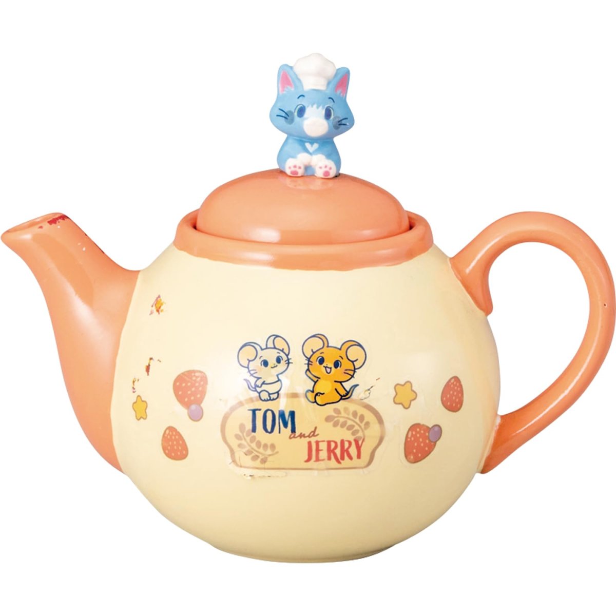 画像1: 「 トムとジェリー とむとじぇりーごっこ 」 ベーカリー フィギュア付 ティーポット 約６００ｍｌ 約１８×１４ｃｍ 食器 トムジェリ グッズ 雑貨 ピンク＆イエロー ＳＡＮ４４９６ (1)