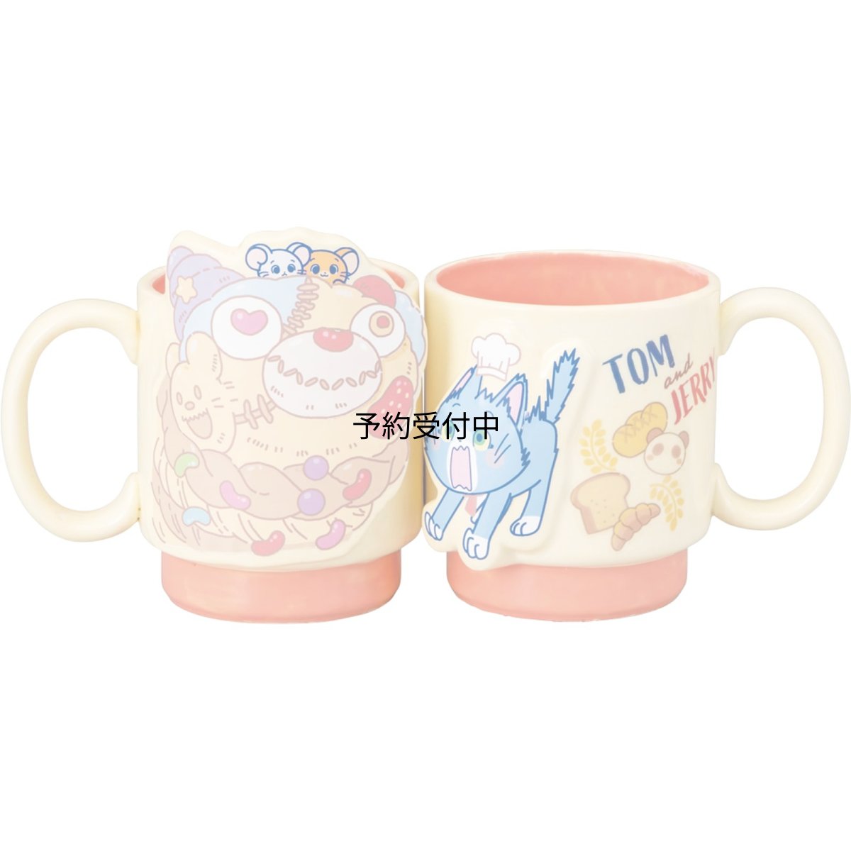 画像1: 「 トムとジェリー とむとじぇりーごっこ 」 ベーカリー ３ｄ マグカップ ペア 約３５０ｍｌ 約８×９ｃｍ 食器 トムジェリ グッズ 雑貨 ピンク＆イエロー ｓａｎ４４９７ (1)