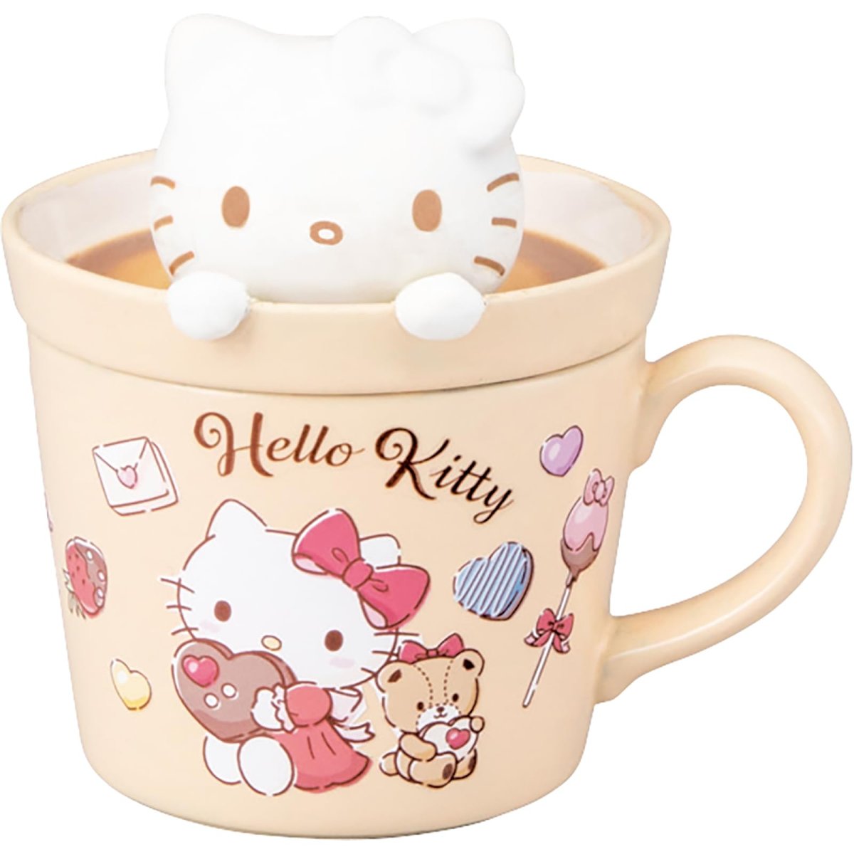 画像1: サンリオ （ＳＡＮＲＩＯ） 「 ラテアート ハローキティ 」 立体 蓋付き マグカップ 約２３０ｍｌ 約１２×１３ｃｍ キャラクターズ 食器 キティ グッズ 雑貨 ピンク ＳＡＮ４５５１?１ (1)