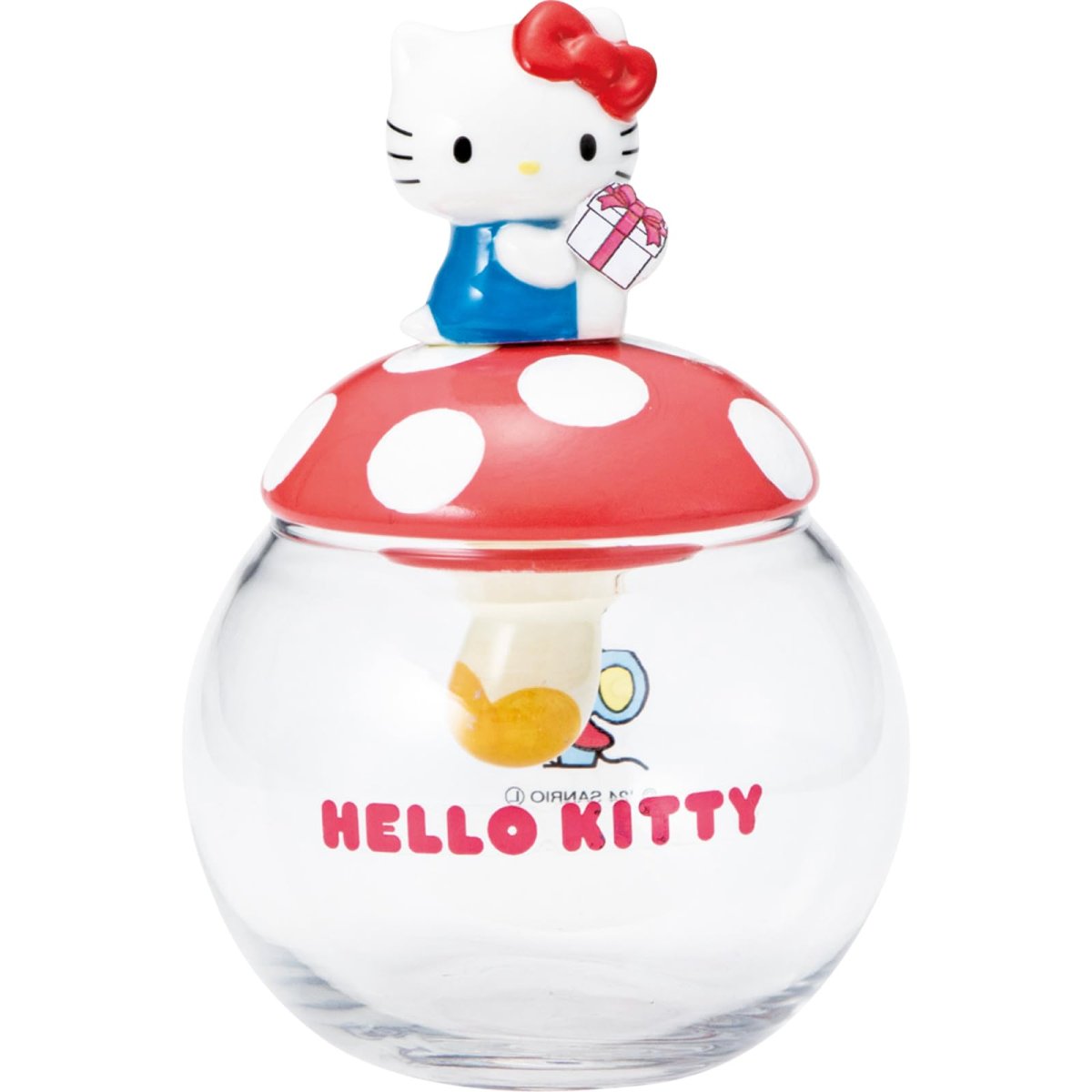 画像1: サンリオ （ＳＡＮＲＩＯ） 「 メルヘン ハローキティ 」 きのこキティ キャンディポット キャニスター 蓋付き 保存容器 約３００ｍｌ 約１０×１２ｃｍ キャラクターズ キティ グッズ 雑貨 誕生日プレゼント 白 ＳＡＮ４５５３ (1)