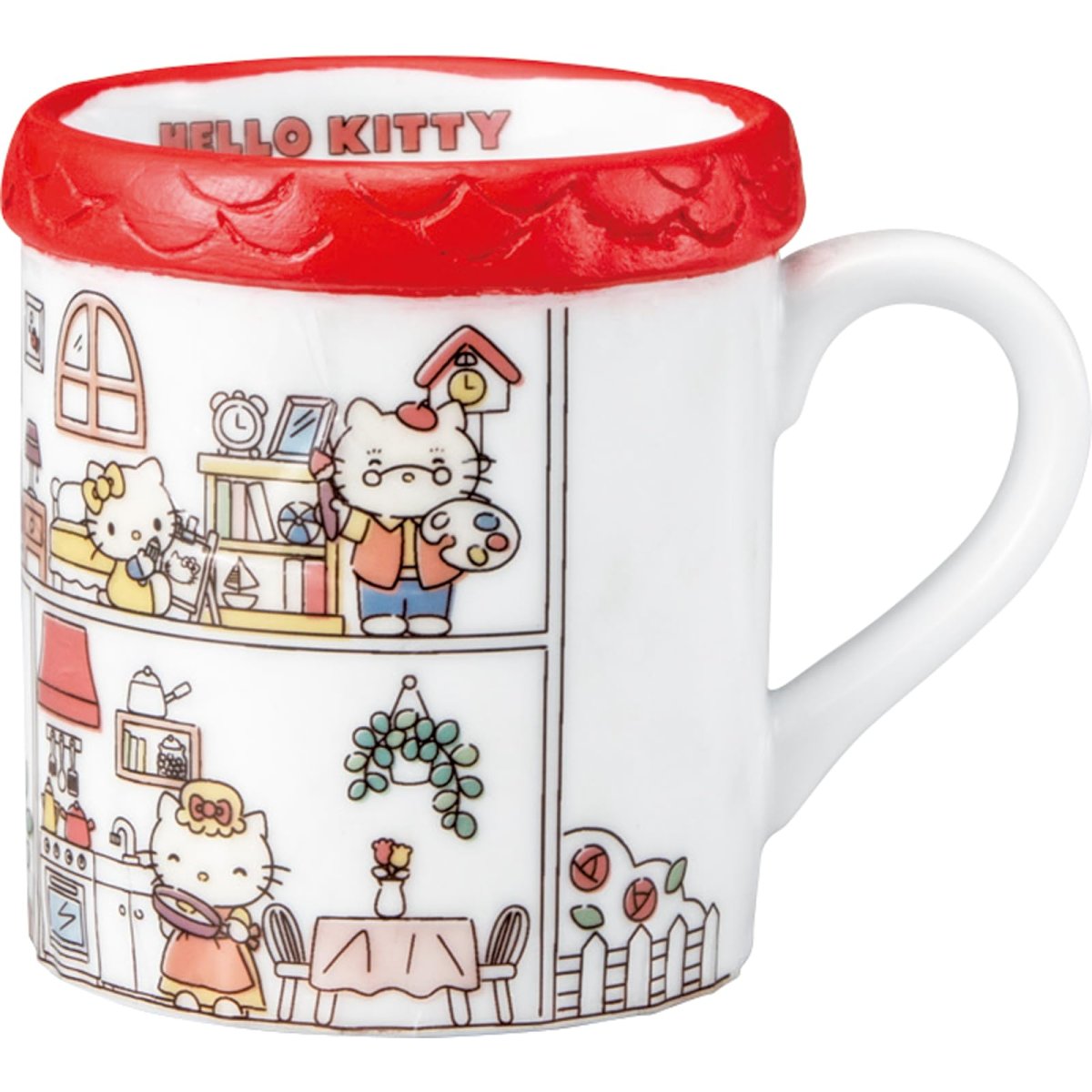 画像1: サンリオ （ｓａｎｒｉｏ） 「 ｋｉｔｔｙ ａｔ ｈｏｍｅ ハローキティ 」 キティ おうち マグカップ 約１２×９ｃｍ キャラクターズ 食器 キティ グッズ 雑貨 誕生日プレゼント 白 ｓａｎ４５６８ (1)