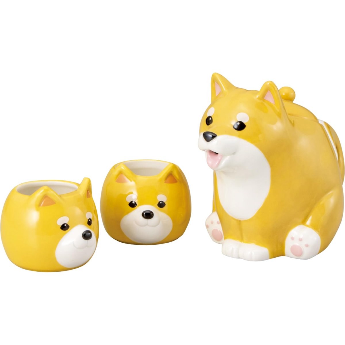 画像1: かわいい食器 「 柴犬親子 ティーセット 」 ティーポット ＆ ティーカップ ２個 ポット：１８×１４ｃｍ ５００ｃｃ カップ：９×７ｃｍ １５０ｃｃ 犬好き 雑貨 グッズ 茶色 ｓａｎ４５７６ (1)