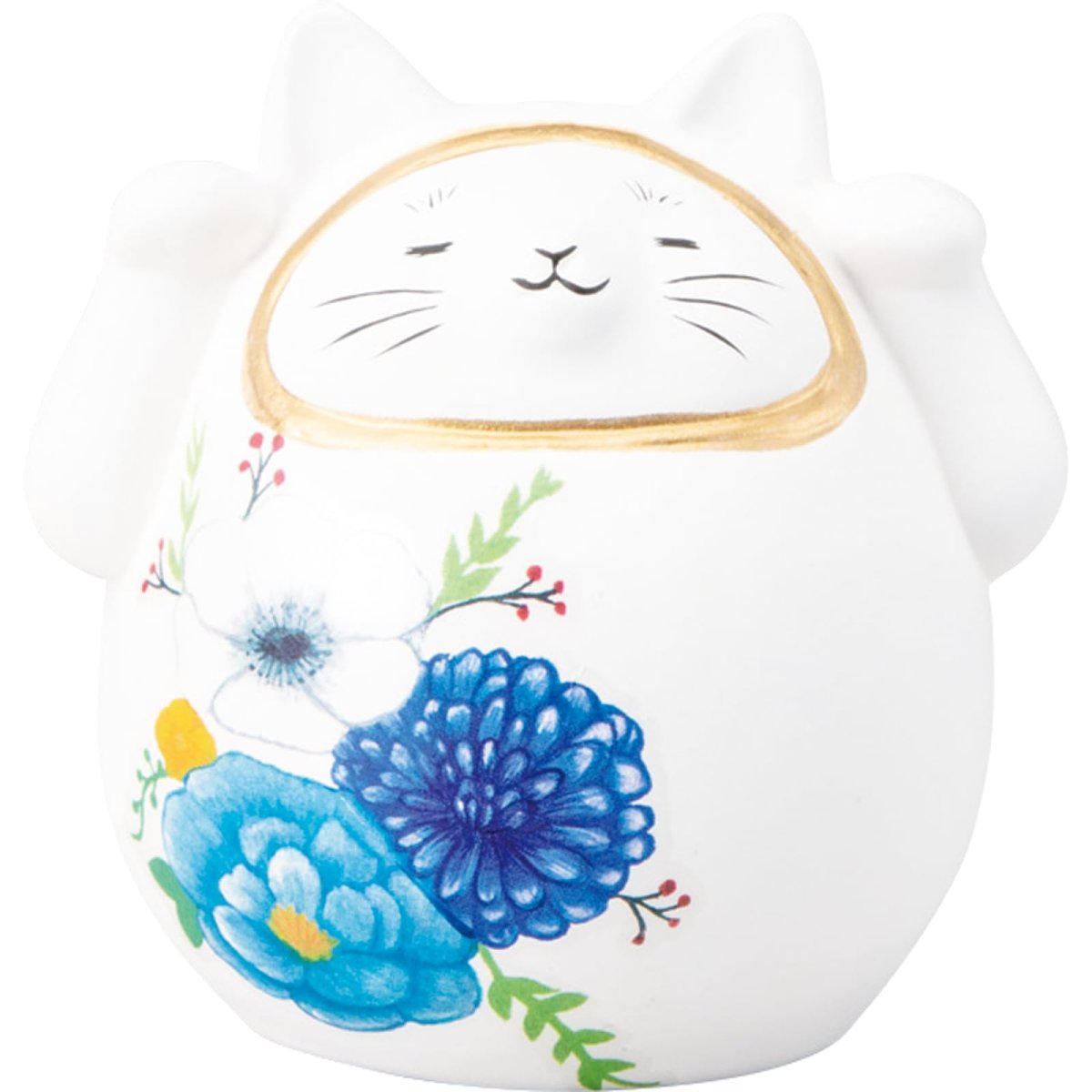 画像1: かわいい雑貨 「 歌舞伎ねこ 」 コロンと手乗り ねこだるま 約８×１０ｃｍ 和雑貨 日本 ギフト コンシェル 猫 グッズ 白 日本製 ｓａｎ４５７７?１ (1)