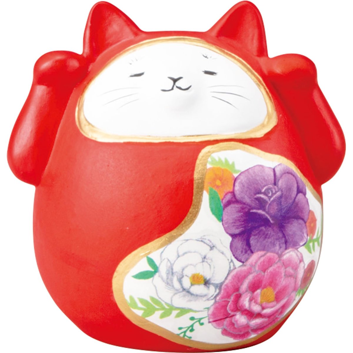 画像1: かわいい雑貨 「 歌舞伎ねこ 」 コロンと手乗り ねこだるま 約８×１０ｃｍ 和雑貨 日本 ギフト コンシェル 猫 グッズ 赤 日本製 ｓａｎ４５７７?２ (1)
