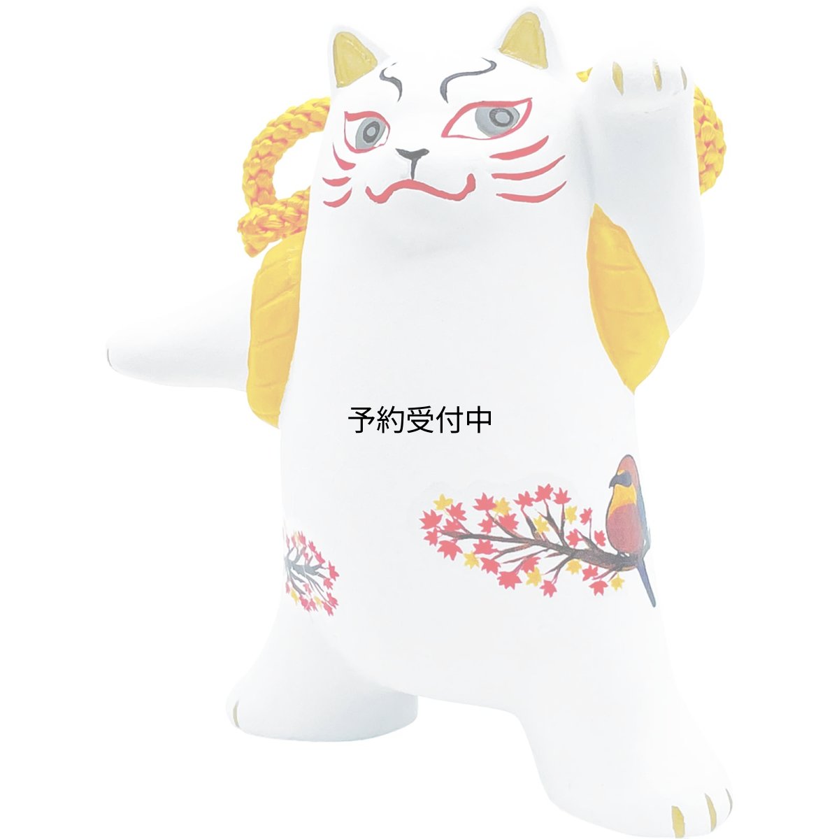 画像1: かわいい雑貨 「 歌舞伎ねこ 」 春鳥 メジロ× ねこ 置き物 約９×１１ｃｍ 和雑貨 日本 ギフト コンシェル 猫 グッズ 白 日本製 ｓａｎ４５８０?１ (1)