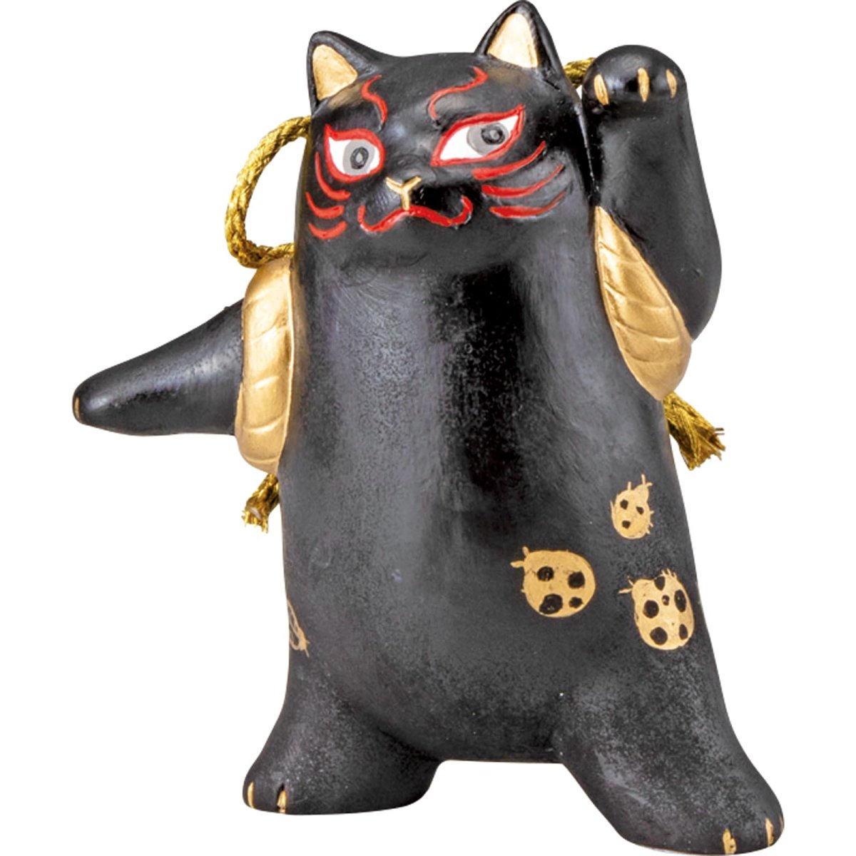 画像1: かわいい雑貨 「 歌舞伎ねこ 」 テントウムシ× ねこ 置き物 約９×１１ｃｍ 和雑貨 日本 ギフト コンシェル 猫 グッズ 黒 日本製 ｓａｎ４５８１?１ (1)