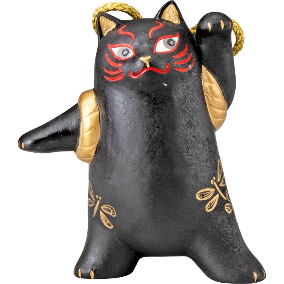 画像1: かわいい雑貨 「 歌舞伎ねこ 」 トンボ× ねこ 置き物 約９×１１ｃｍ 和雑貨 日本 ギフト コンシェル 猫 グッズ 黒 日本製 ｓａｎ４５８１?４ (1)