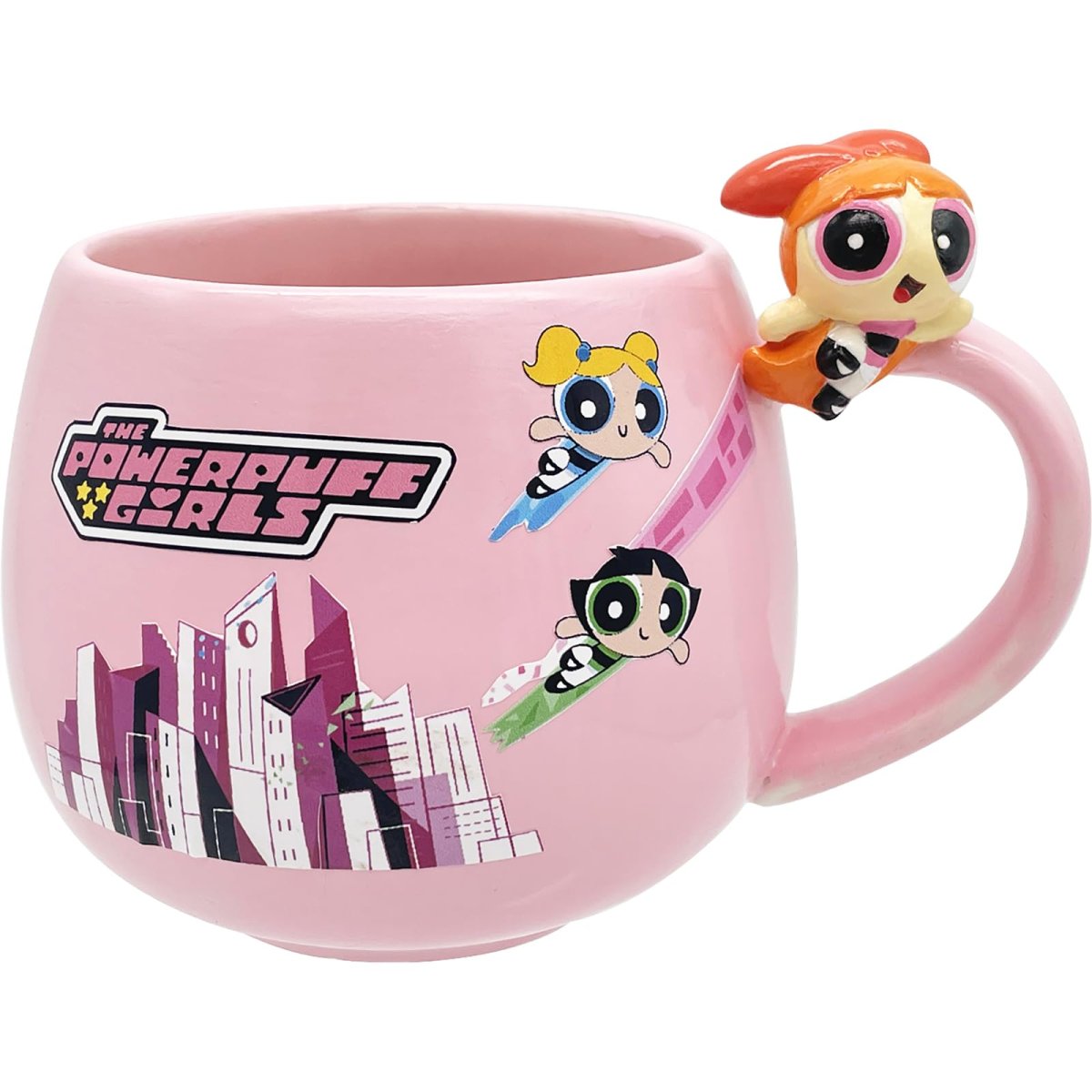 画像1: 「 パワーパフガールズ 」 コロンと丸い 大きめ マグカップ フィギュア付 約径９×９ｃｍ ３４０ｍｌ 食器 雑貨 パワパフ グッズ 誕生日プレゼント ピンク ＳＡＮ４６１２ (1)