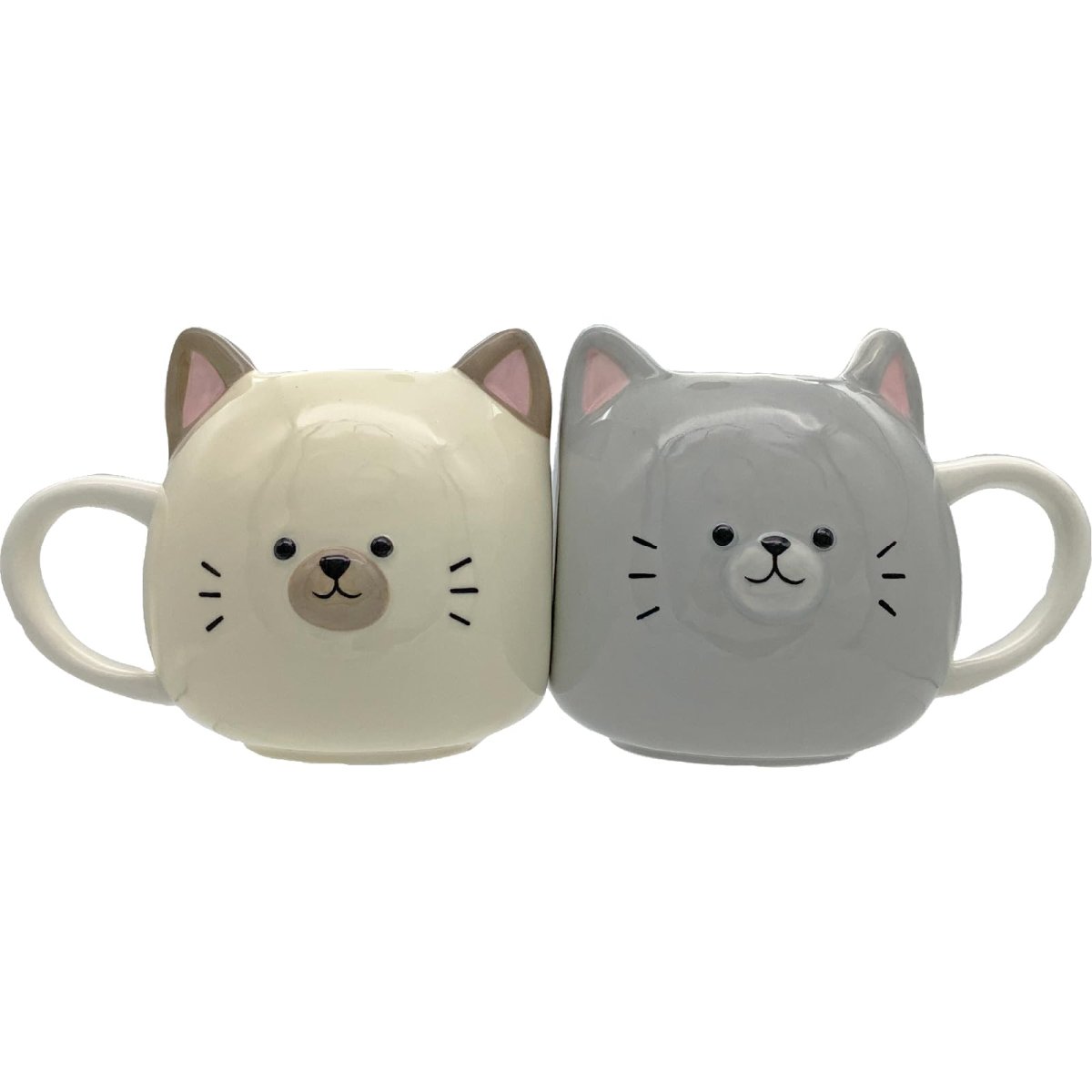 画像1: かわいい食器 「 ニコイチ 」 コロンと丸い マグカップ ペア 大きめ 食器セット 約１２×９ｃｍ ３４５ｍｌ ねこ 食器 雑貨 猫 グッズ 人間用 誕生日プレゼント 白 ＳＡＮ４６７３ (1)