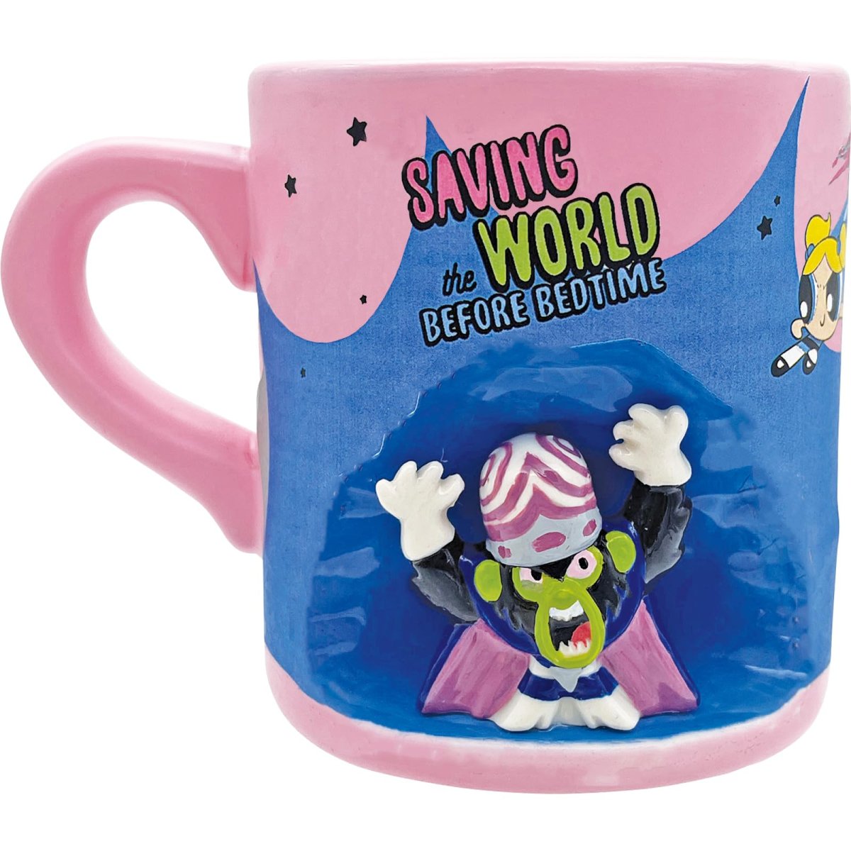 画像1: 「 パワーパフガールズ 公式 」 マグカップ 大きい ＳＡＶＩＮＧ ＴＨＥ ＷＯＲＬＤ 今日もきっとかわいくて最強 コップ グッズ 雑貨 食器 ピンク 約１２×９ｃｍ ３５０ｍｌ ＳＡＮ４７７３ (1)