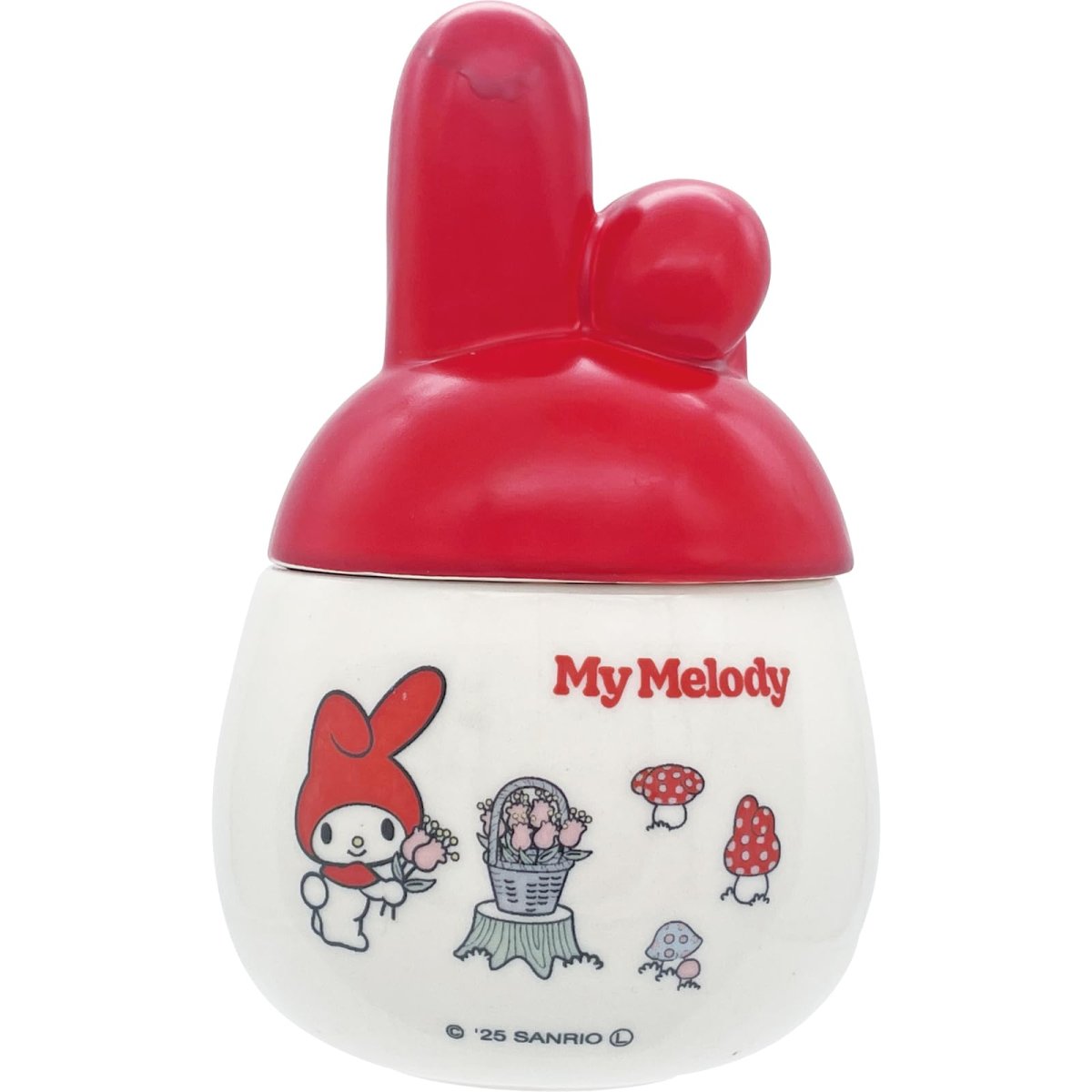 画像1: サンリオ （ＳＡＮＲＩＯ） 「 マイメロディ 」 キャンディポット キャニスター ガラス 保存容器 赤いきのこのおうち マイメロ グッズ 雑貨 食器 赤 白 約９×１５ｃｍ ５００ｍｌ ＳＡＮ４７９１ (1)