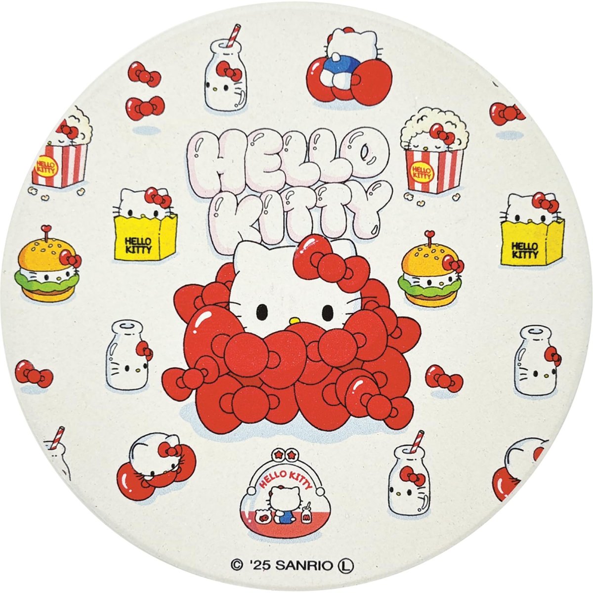 画像1: サンリオ （ＳＡＮＲＩＯ） 「 ハローキティ 」 吸水 コースター コルク底 エッジー リボン グッズ 雑貨 食器 白 約９×１ｃｍ 日本製 ＳＡＮ４８０４ (1)