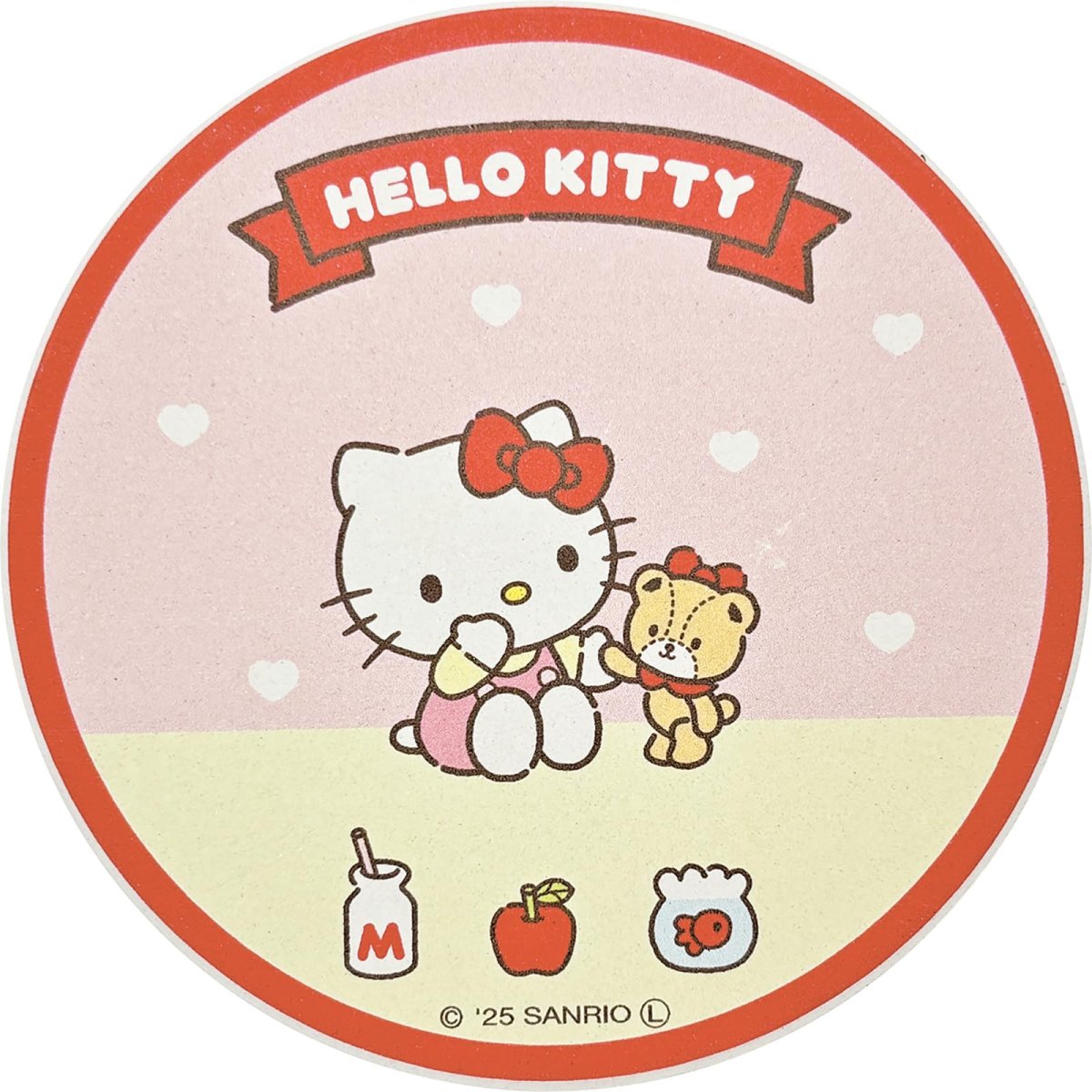 画像1: サンリオ （ＳＡＮＲＩＯ） 「 ハローキティ 」 吸水 コースター コルク底 いつもいっしょ リボン グッズ 雑貨 食器 白 約９×１ｃｍ 日本製 ＳＡＮ４８０５ (1)