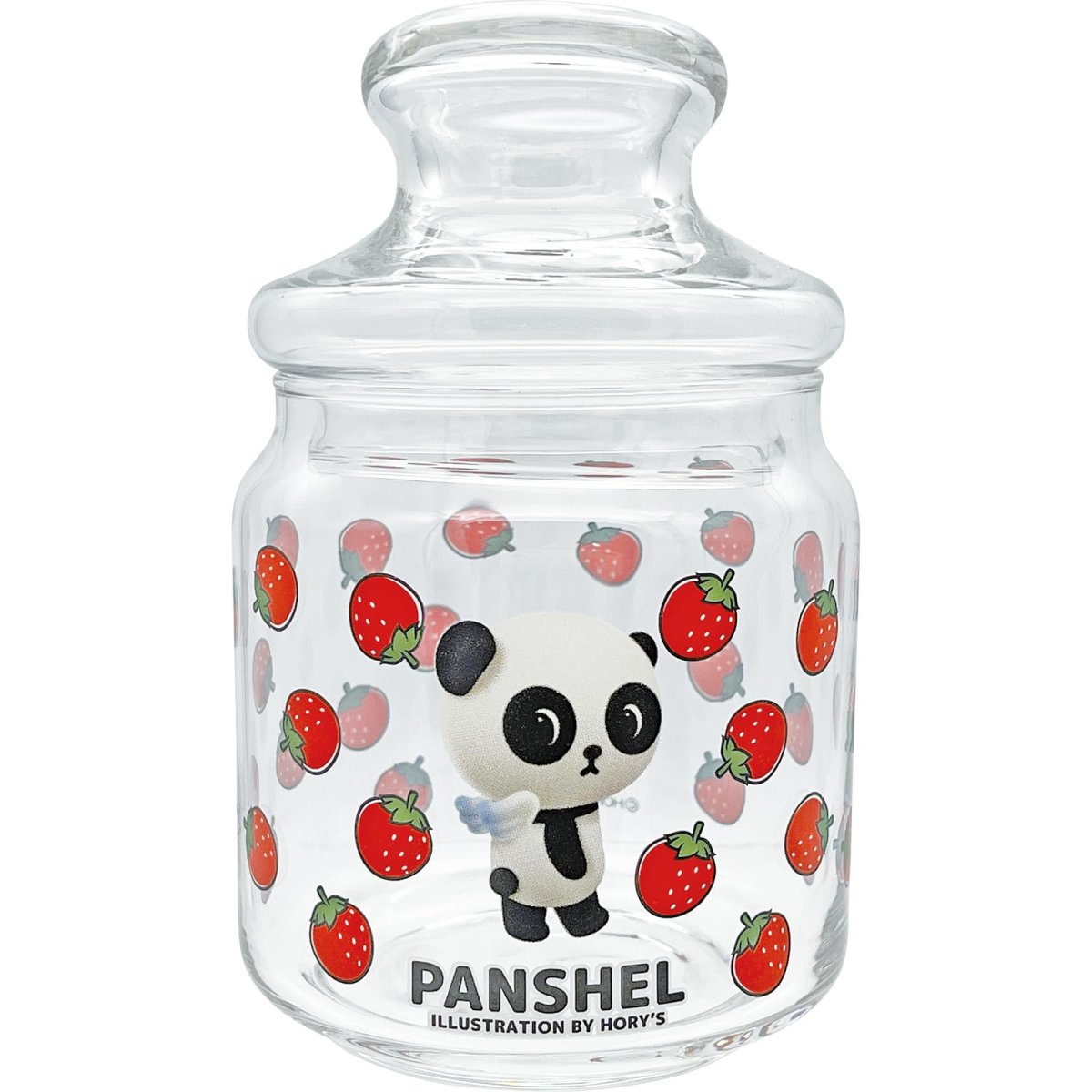 画像1: 「 ＰＡＮＳＨＥＬＳ ＷＯＲＬＤ 公式 」 パンシェル キャンディーポット ガラス 保存容器 キャニスター 蓋付き いちご柄 グッズ パンシェルズワールド 雑貨 食器 クリア 約９×１５ｃｍ ５００ｍｌ ＳＡＮ４８１５ (1)