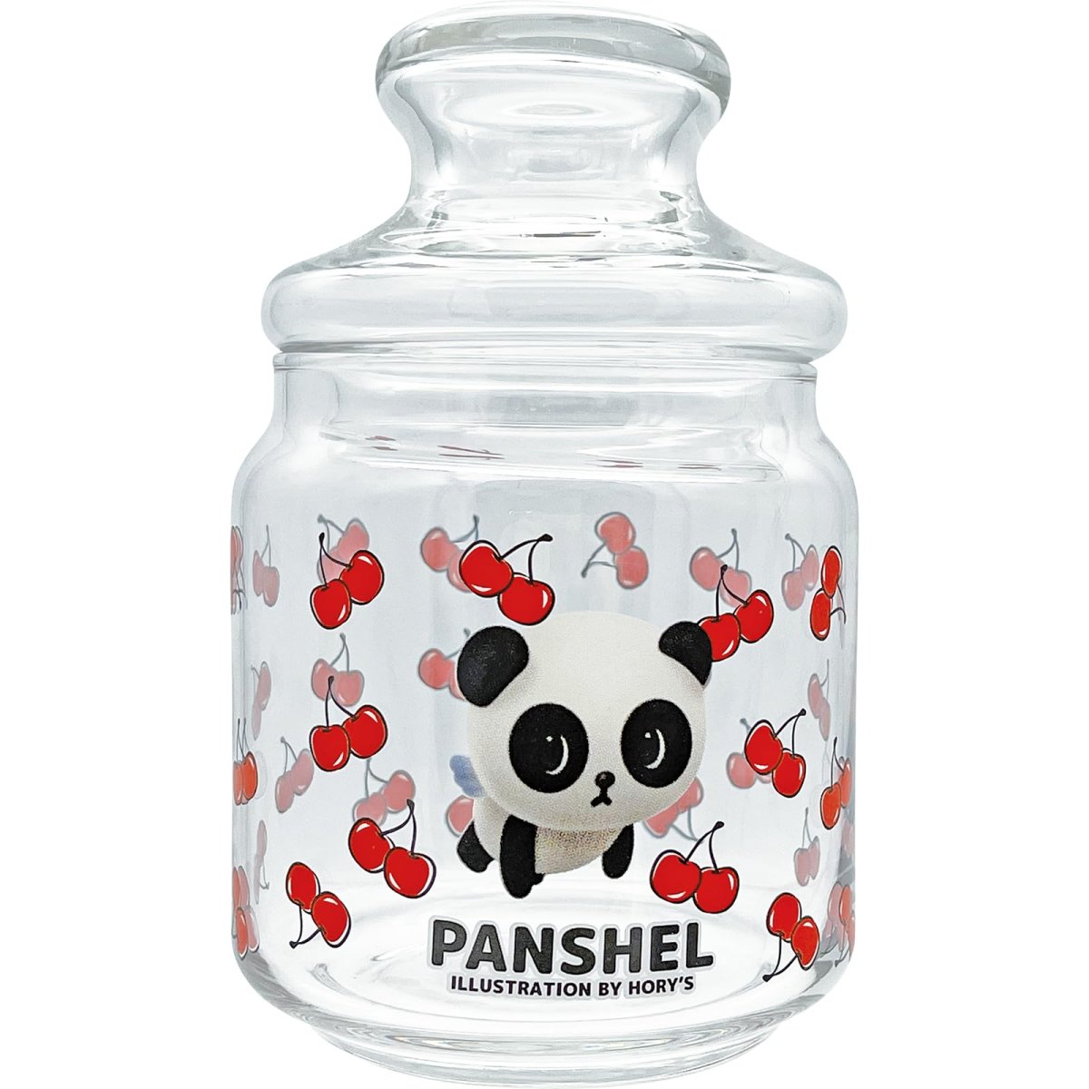 画像1: 「 ＰＡＮＳＨＥＬＳ ＷＯＲＬＤ 公式 」 パンシェル キャンディーポット ガラス 保存容器 キャニスター 蓋付き さくらんぼ柄 グッズ パンシェルズワールド 雑貨 食器 クリア 約９×１５ｃｍ ５００ｍｌ ＳＡＮ４８１６ (1)