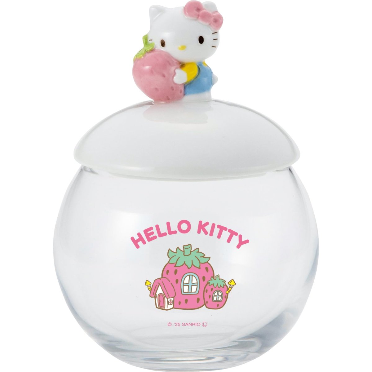 画像1: サンアート サンリオ （ＳＡＮＲＩＯ） ハローキティ キャンディポット キャニスター 蓋付き 保存容器 １０×１４ｃｍ ３２０ｍＬ いちごのおうち キティ グッズ 雑貨 誕生日プレゼント ピンク ＳＡＮ４８３３ (1)