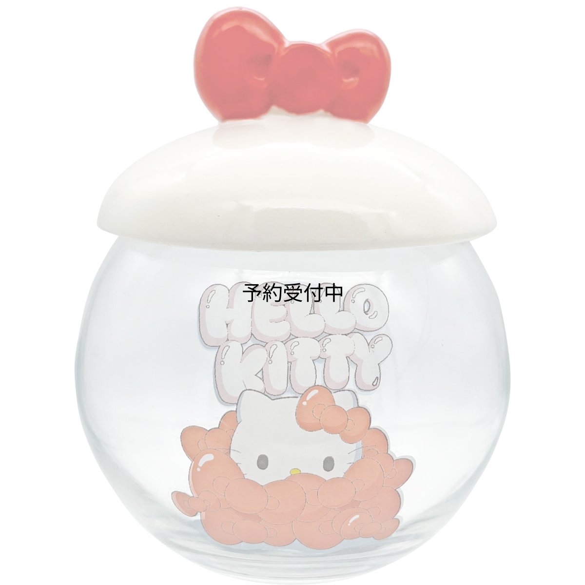 画像1: サンリオ （ＳＡＮＲＩＯ） 「 ハローキティ 」 キャンディポット キャニスター ガラス 保存容器 エッジー Ｈｅｌｌｏ Ｋｉｔｔｙ Ｅｄｇｙ リボン グッズ 雑貨 食器 白 約１０×１１ｃｍ ３２０ｍｌ ＳＡＮ４７９７ (1)