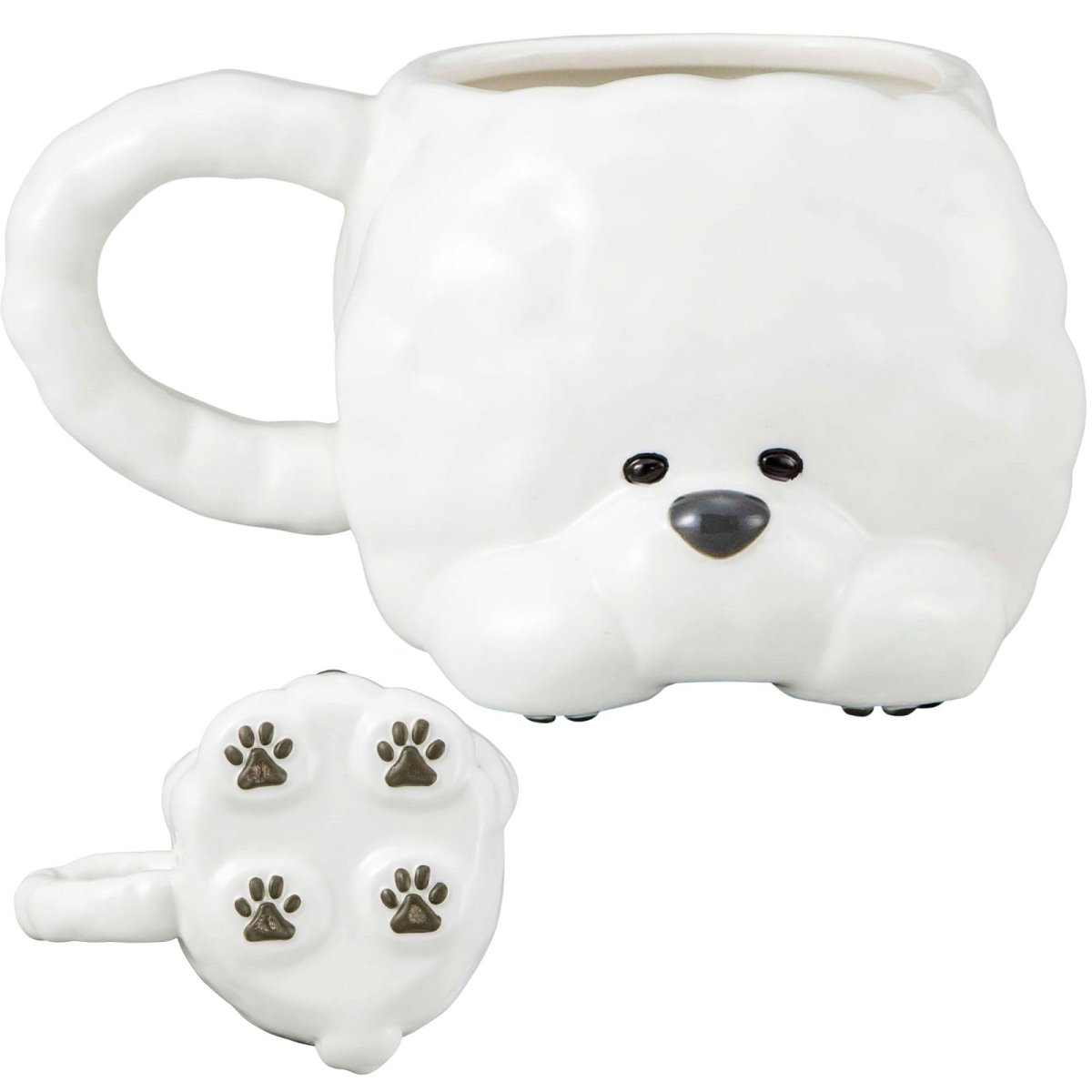 画像1: サンアート かわいい食器 モフまる肉球 マグカップ ビションフリーゼ ダイカット 動物 食器 誕生日プレゼント 犬 グッズ 忘年会 雑貨 白 約１２×１０×７ｃｍ 約３２０ｍｌ ＳＡＮ４８６６ (1)
