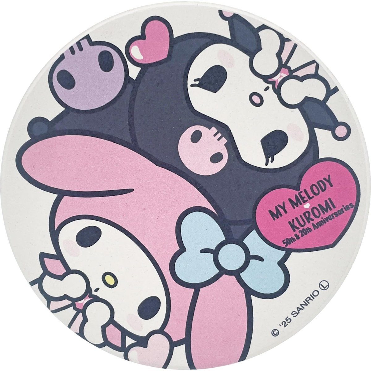 画像1: サンリオ （ＳＡＮＲＩＯ） 「 マイメロディ５０ｔｈ クロミ ２０ｔｈ 」 吸水 コースター コルク底 グッズ 雑貨 食器 白 約９×１ｃｍ 日本製 ＳＡＮ４９０６?３ (1)
